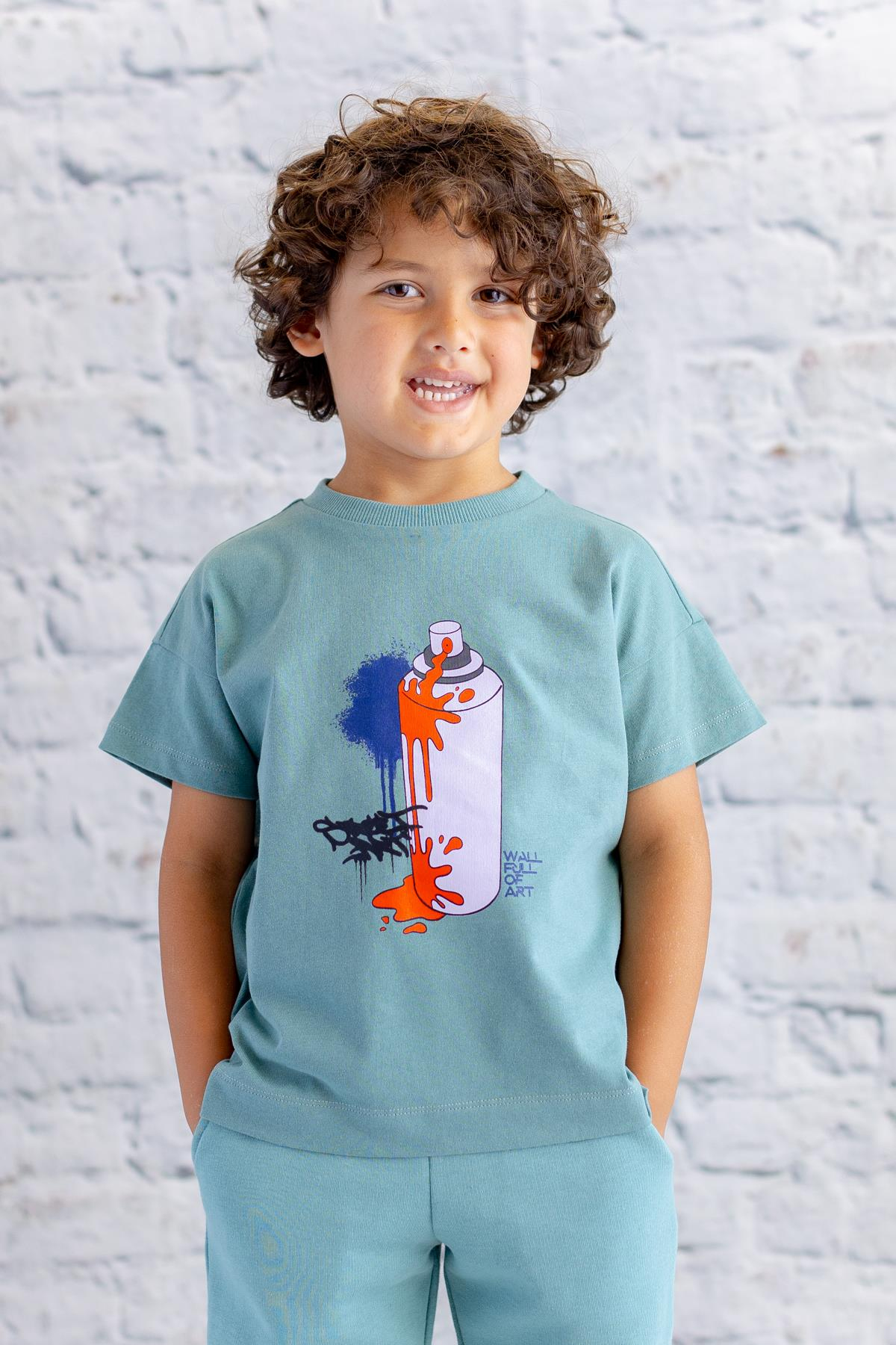 Erkek Çocuk Baskılı T-Shirt - Mint