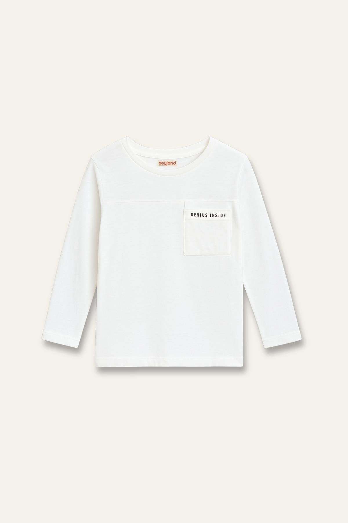 Erkek Çocuk Baskılı Uzun Kol T-shirt - Ekru