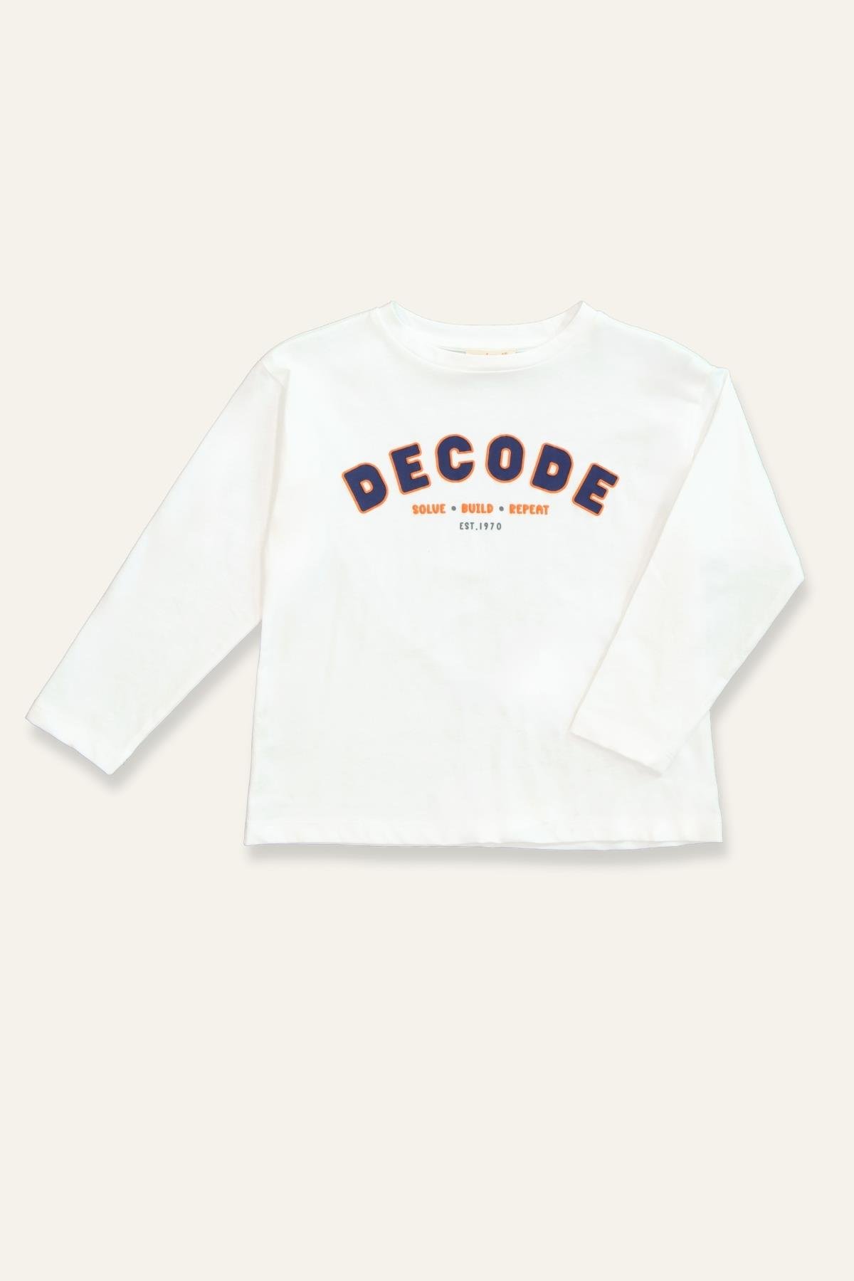Erkek Çocuk Baskılı Uzun Kol T-shirt - Ekru