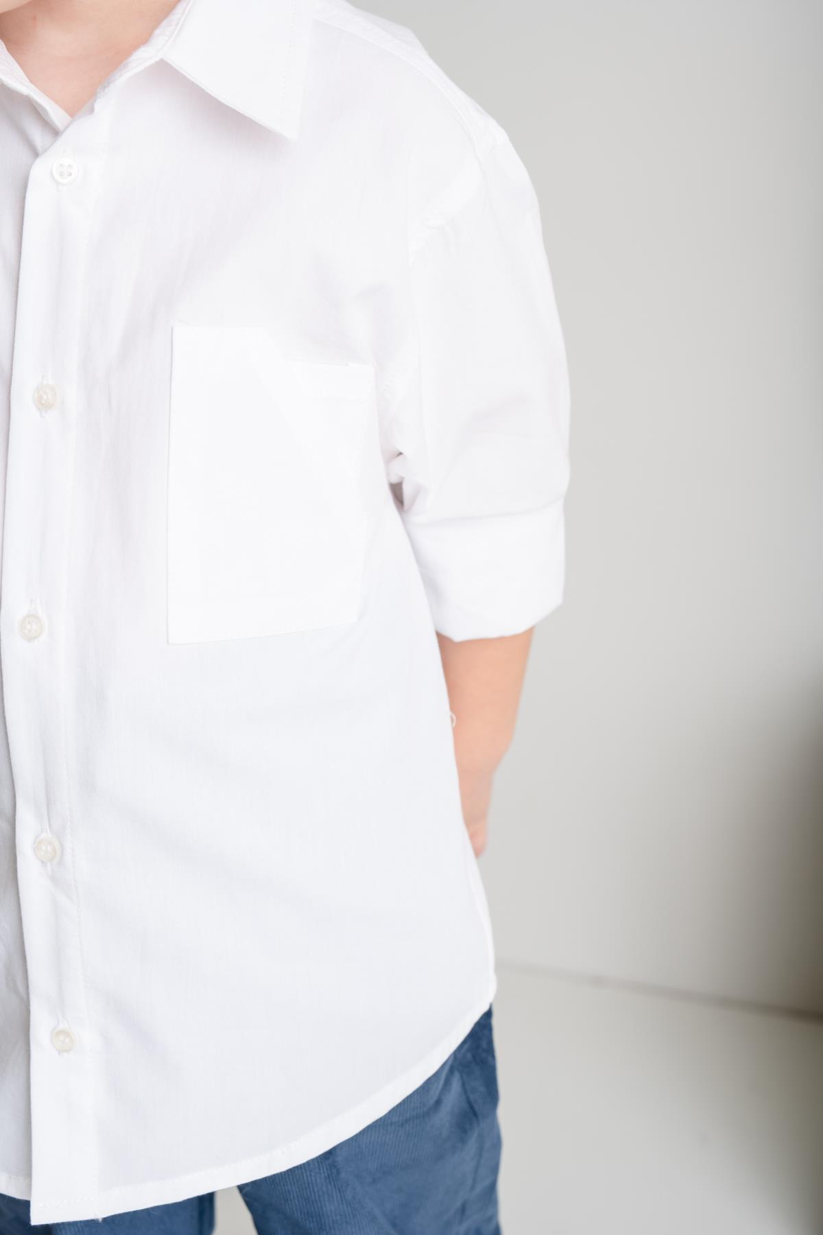 Erkek Çocuk Cep Detaylı Poplin Gömlek - Beyaz