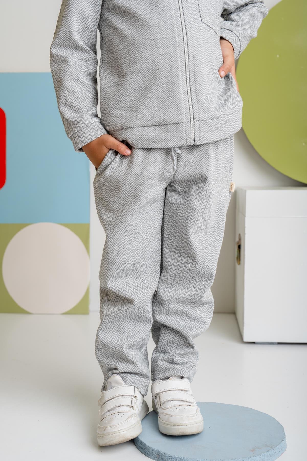 Erkek Çocuk Cepli Örme Pantolon - Gri