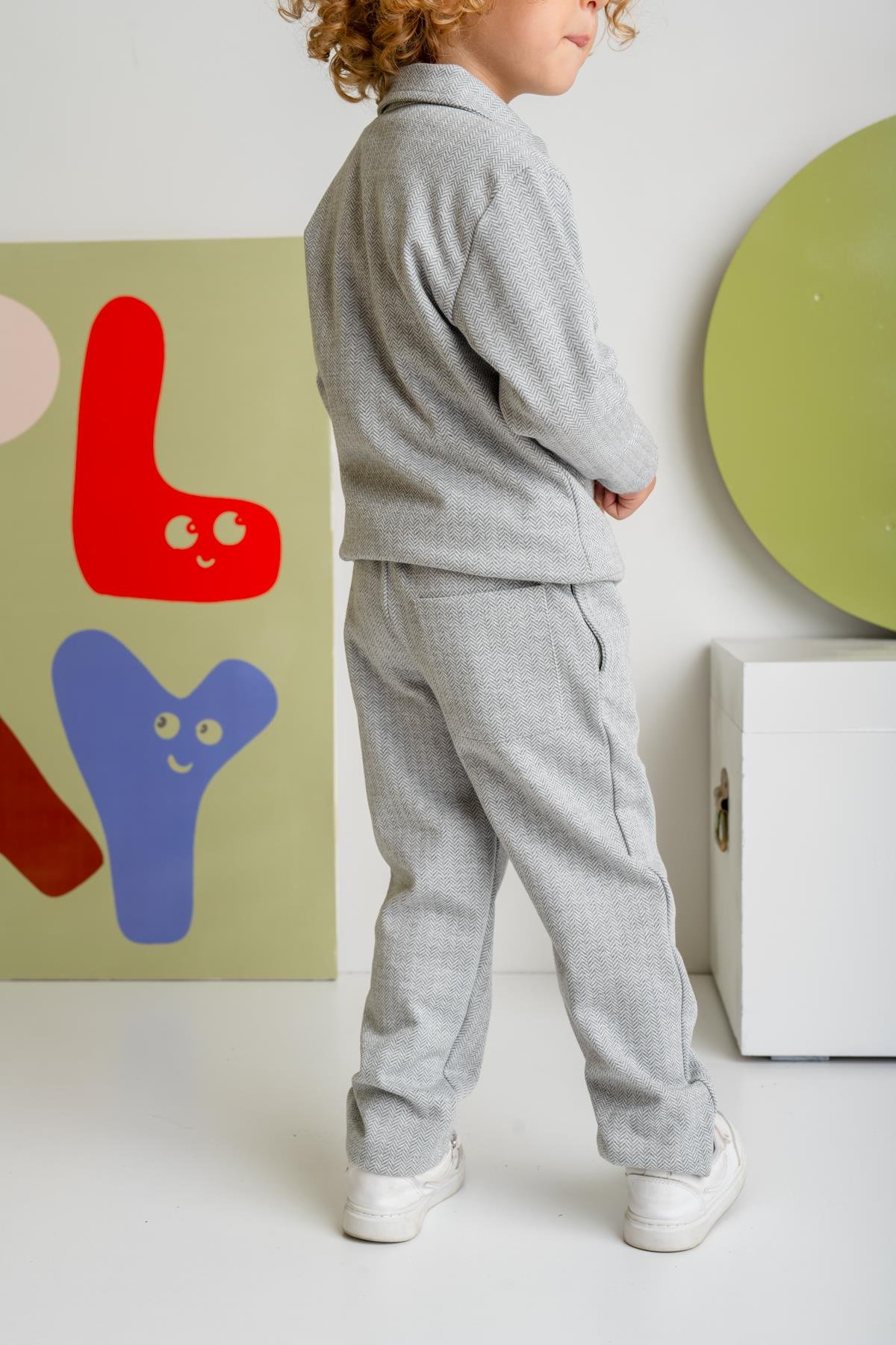 Erkek Çocuk Cepli Örme Pantolon - Gri