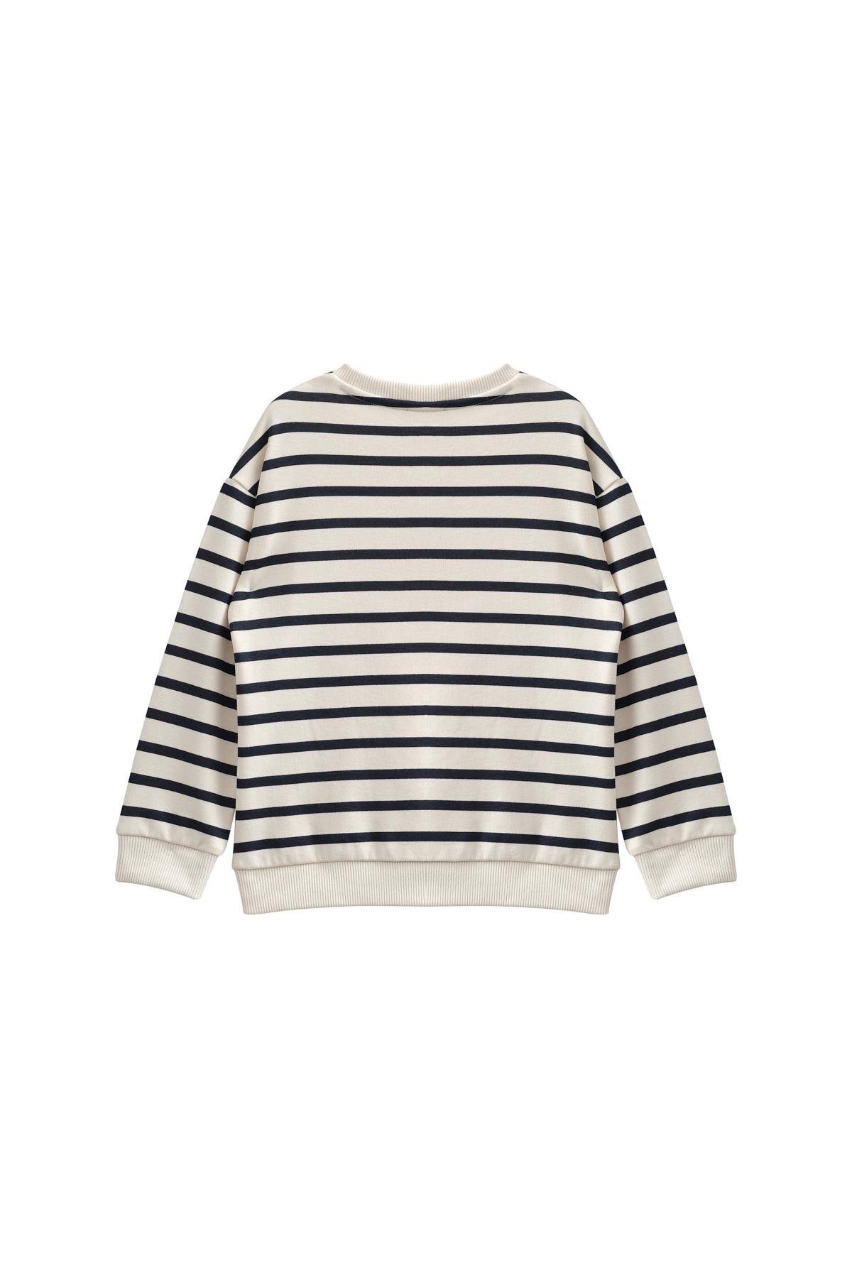 Erkek Çocuk Çizgili Cep Detaylı Sweatshirt - Lacivert