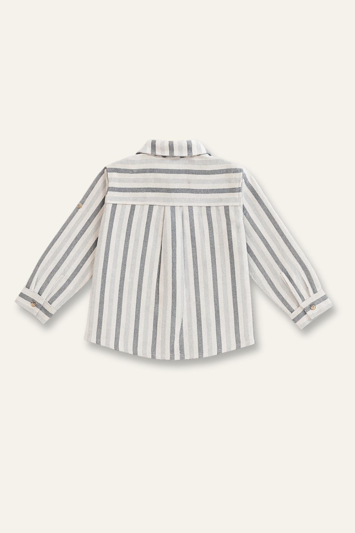 Erkek Çocuk Çizgili İnce Kaşe Gömlek - Gri