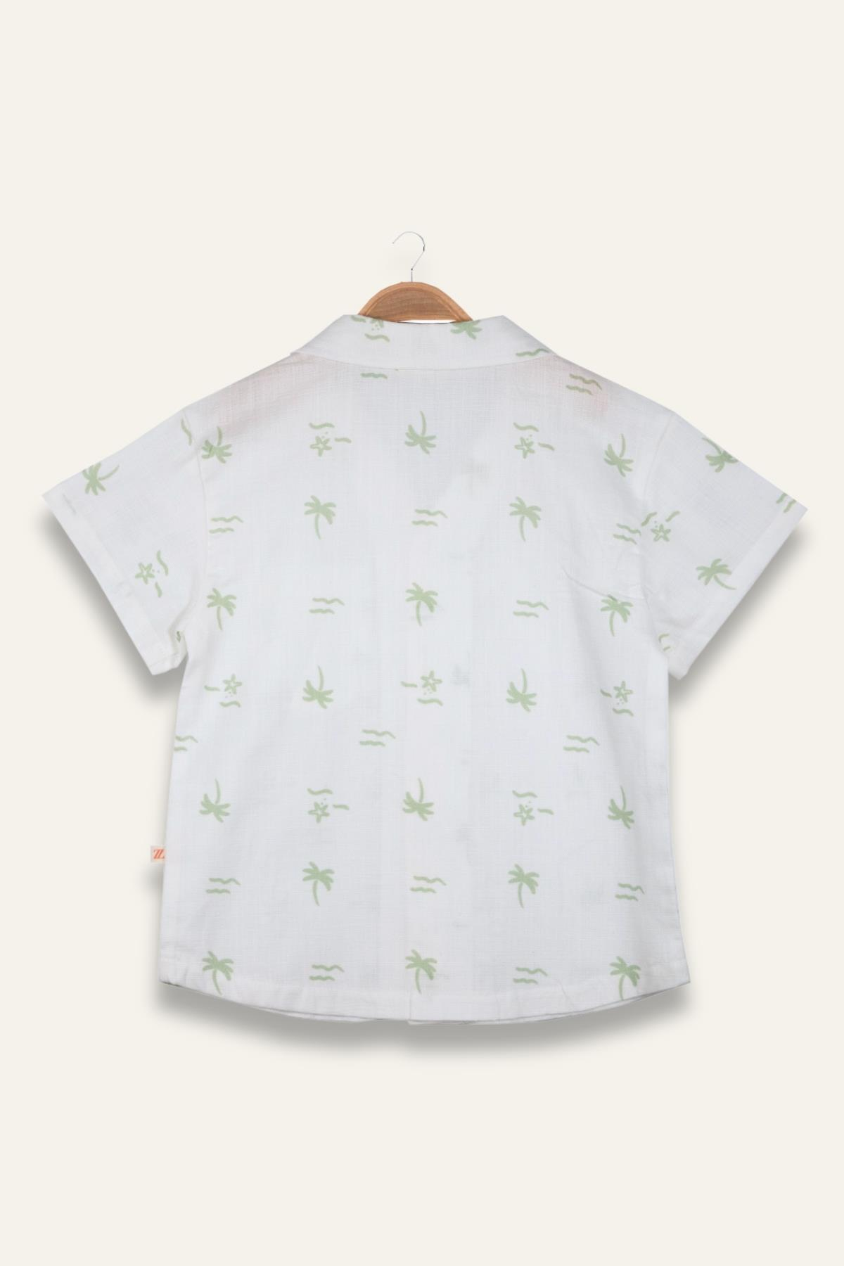 Erkek Çocuk Desenli Keten Gömlek - Yeşil