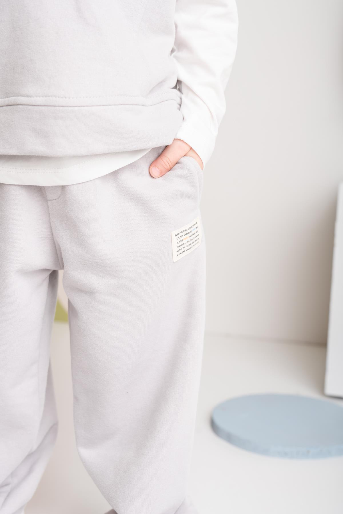 Erkek Çocuk Düz Paça Fırçalı Tek Alt  - Gri