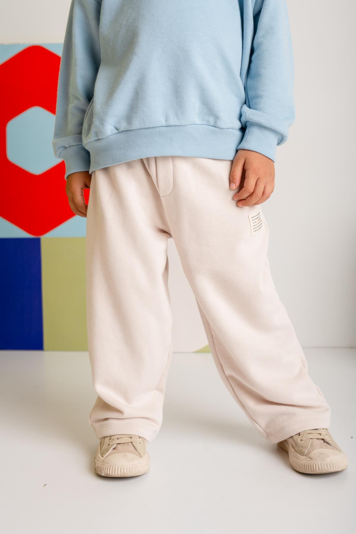 Erkek Çocuk Düz Paça Fırçalı Tek Alt  - Krem