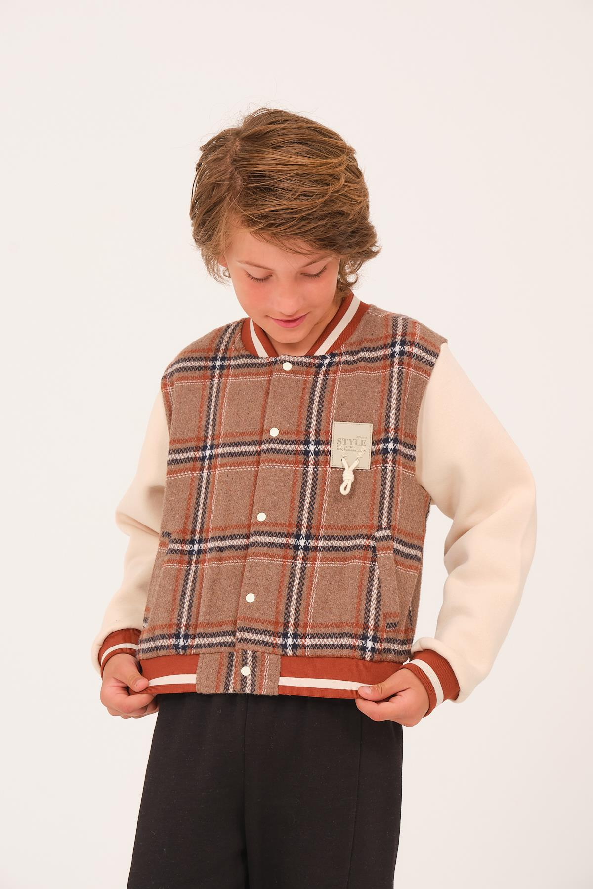 Erkek Çocuk Ekose Desen Kolej Ceket - Vizon