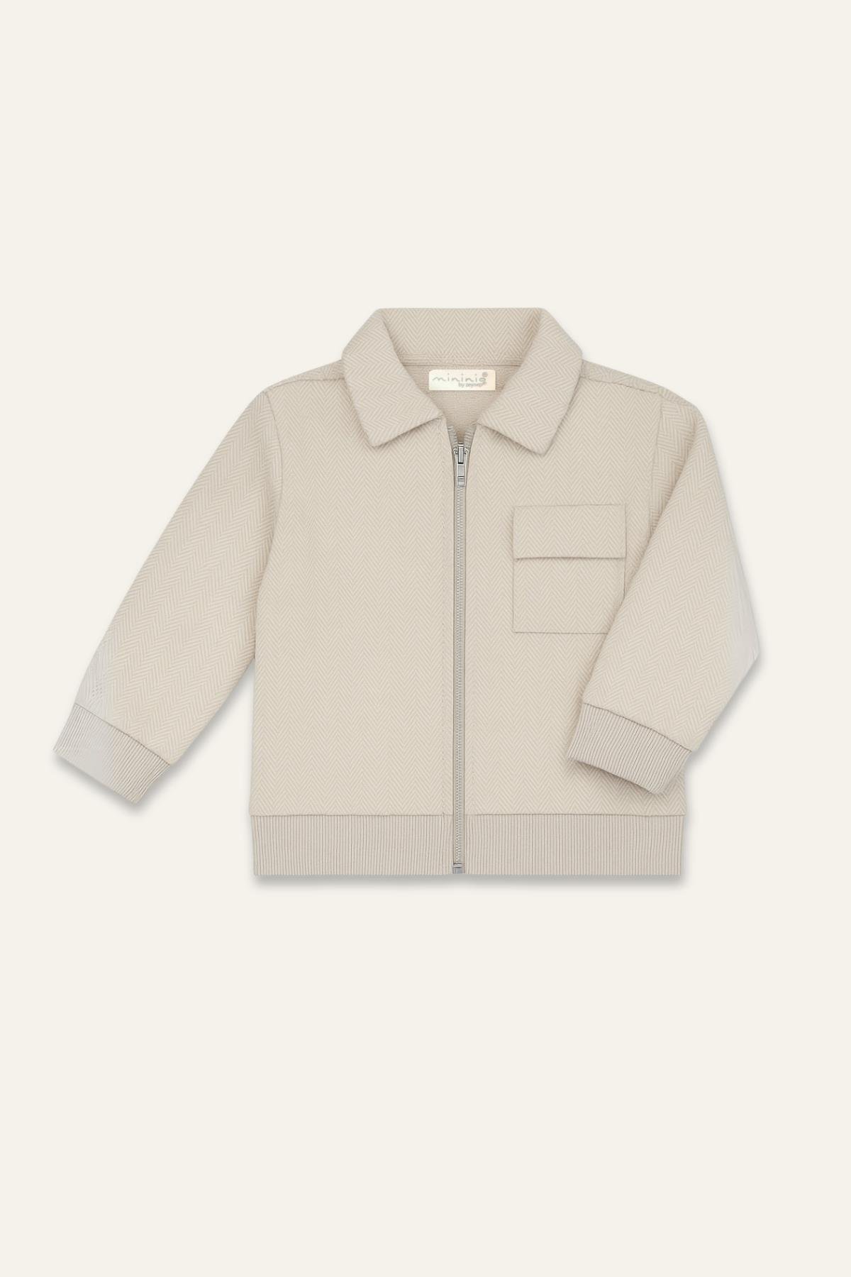 Erkek Çocuk Fermuarlı Örme Ceket - Bej