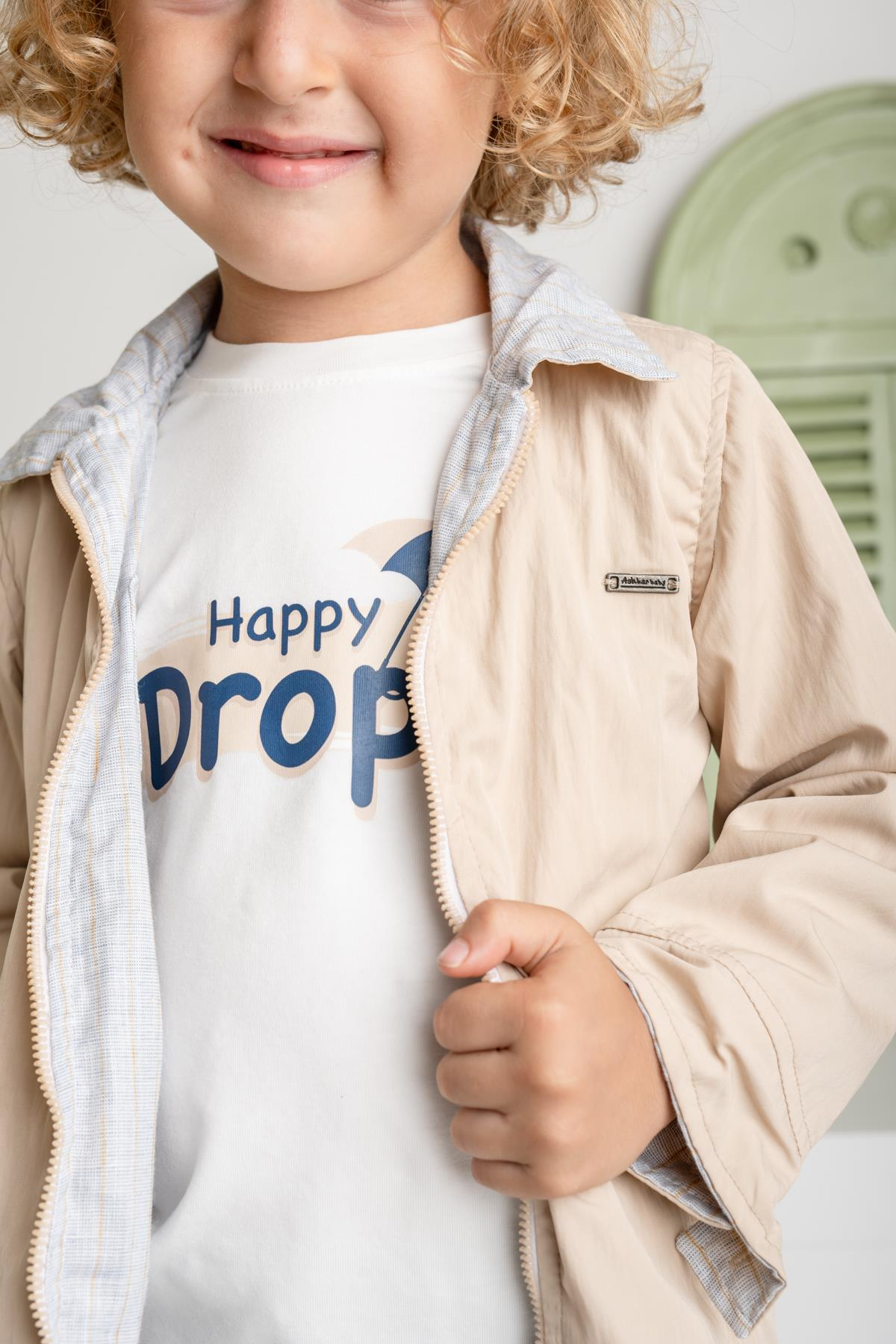 Erkek Çocuk Fermuarlı Yağmurluk Detaylı Üçlü Takım - Bej