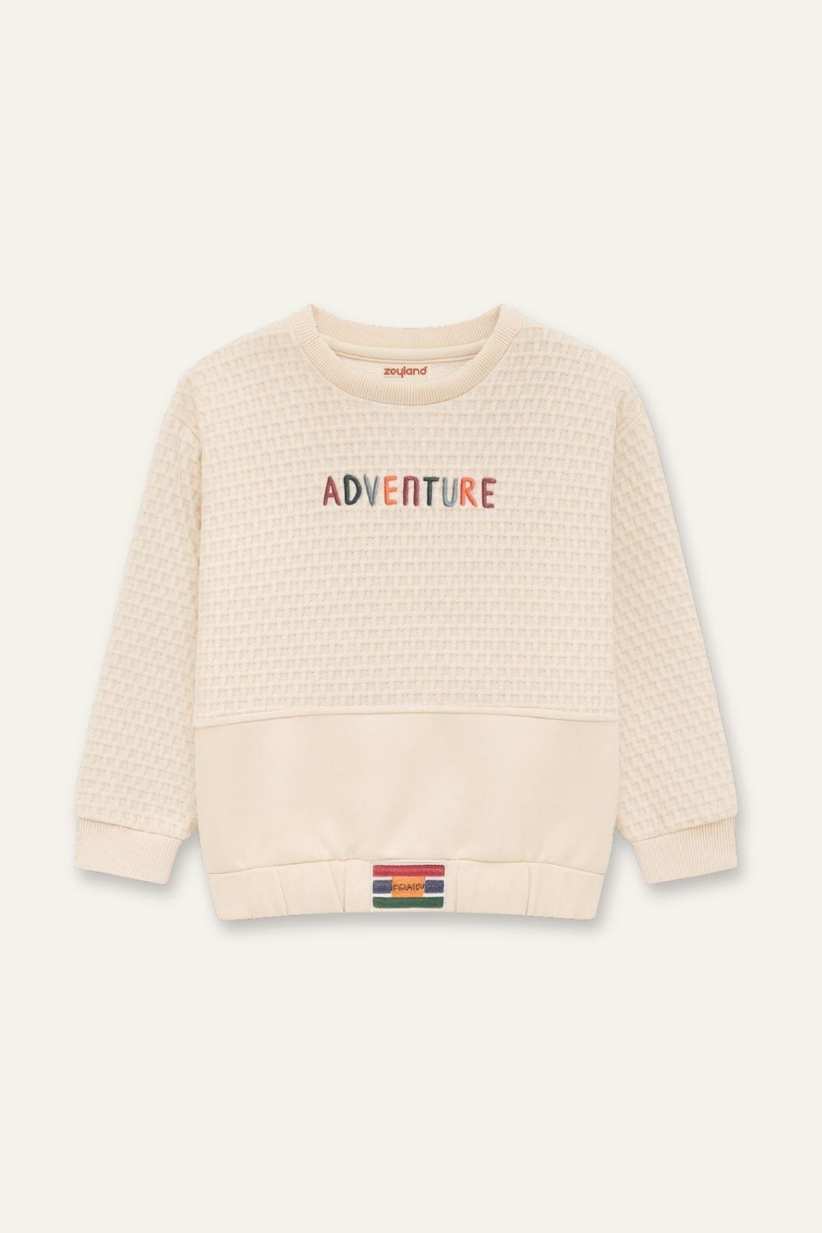 Erkek Çocuk Kapitone Nakış Detaylı Sweatshirt - Krem