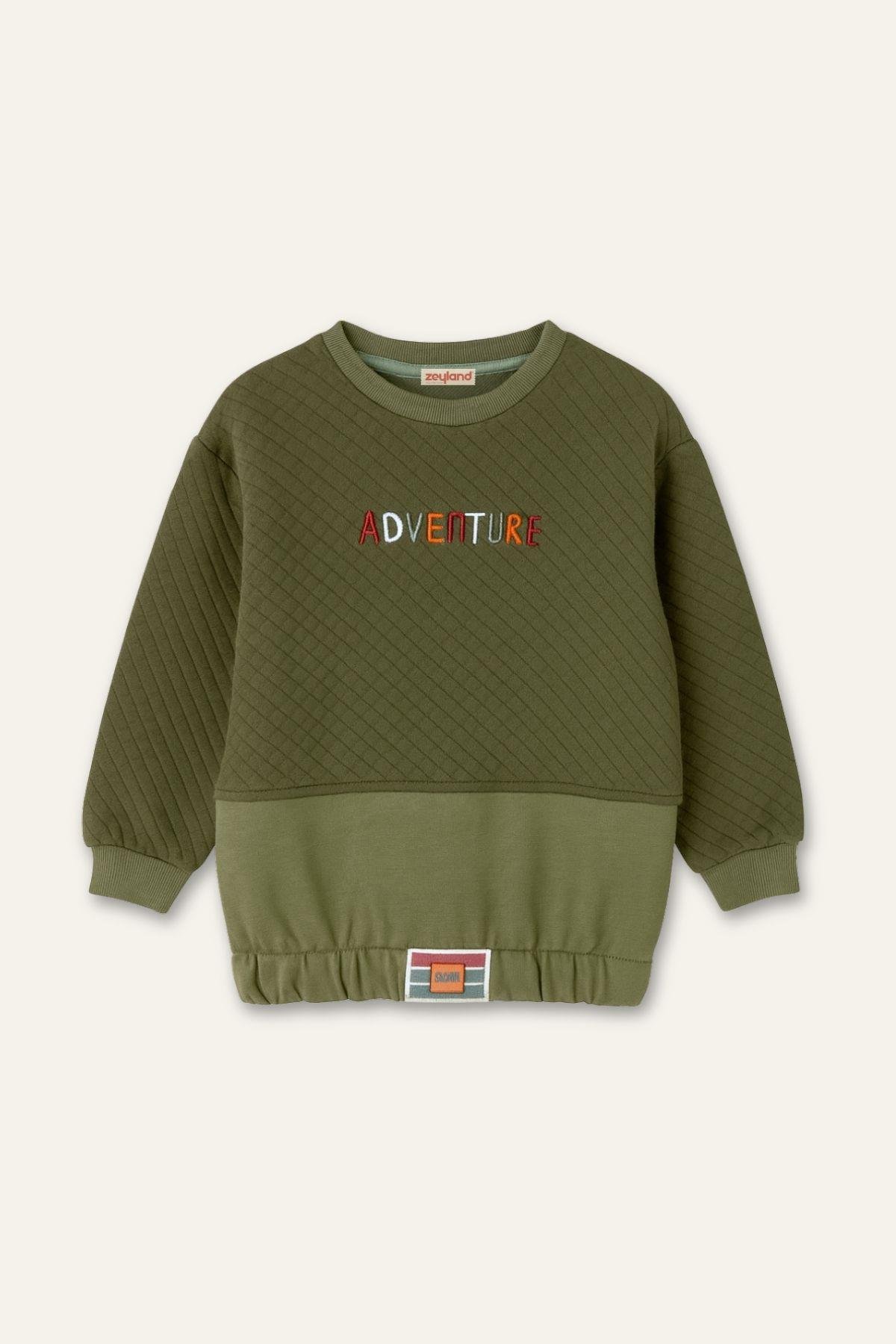 Erkek Çocuk Kapitone Nakış Detaylı Sweatshirt - Haki