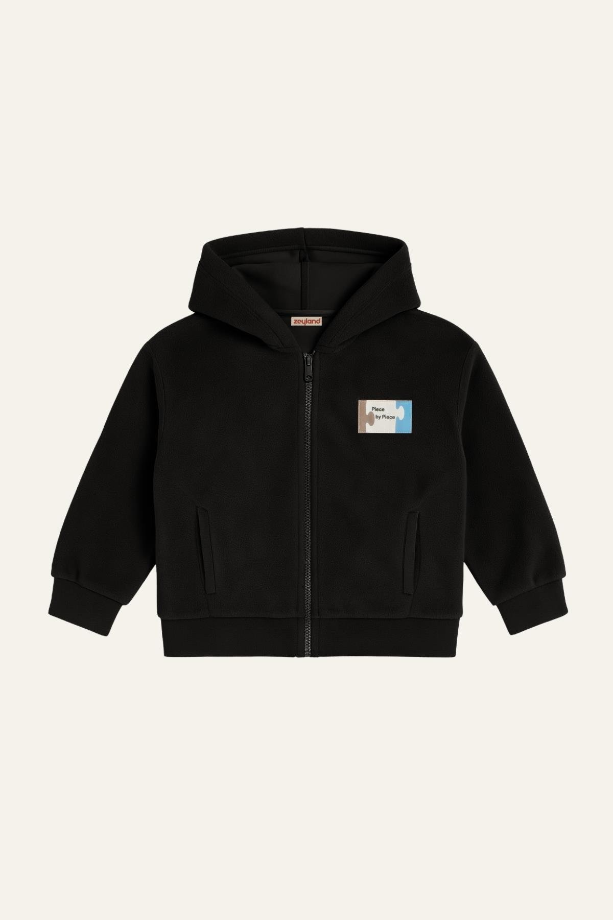 Erkek Çocuk Kapşonlu Fermuarlı Polar İkili Takım - Siyah