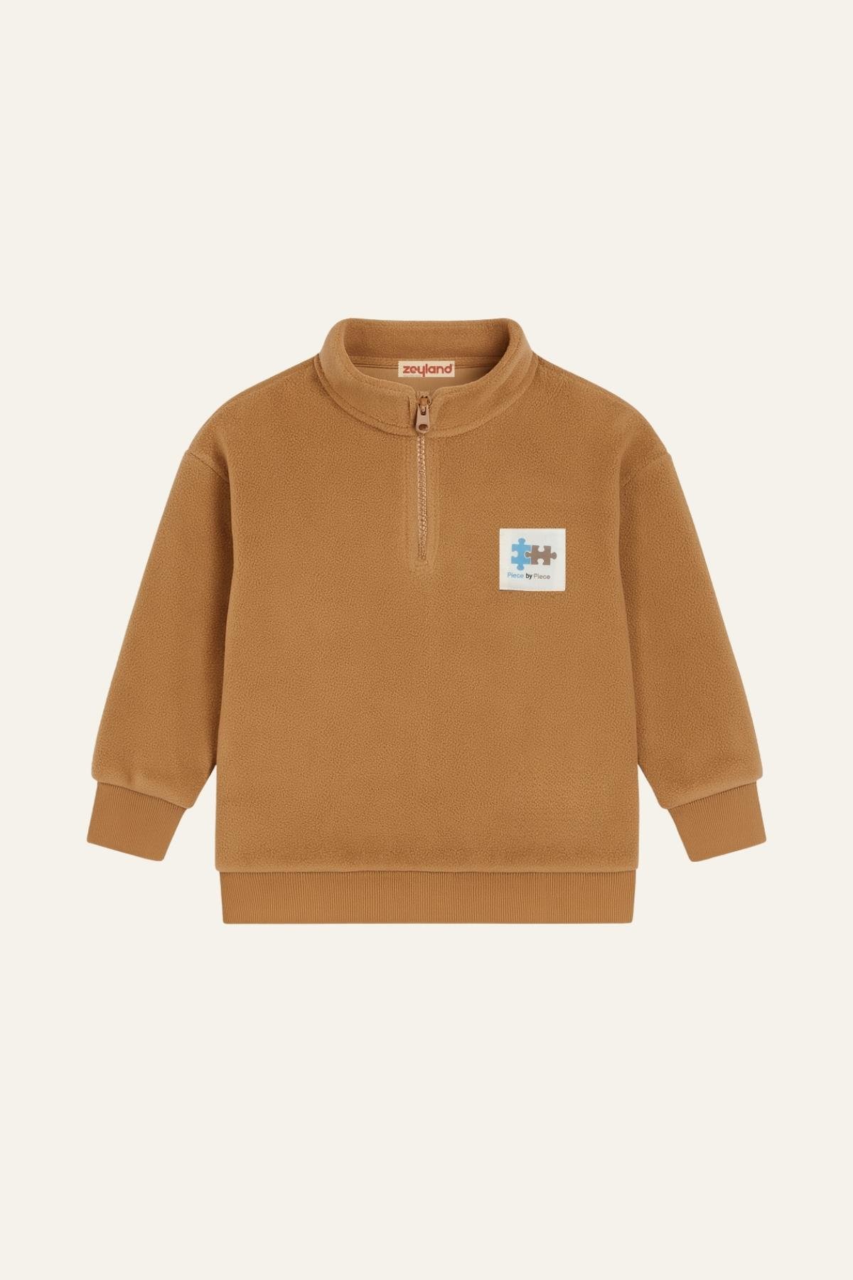 Erkek Çocuk Kapşonlu Fermuarlı Polar İkili Takım - Kahverengi