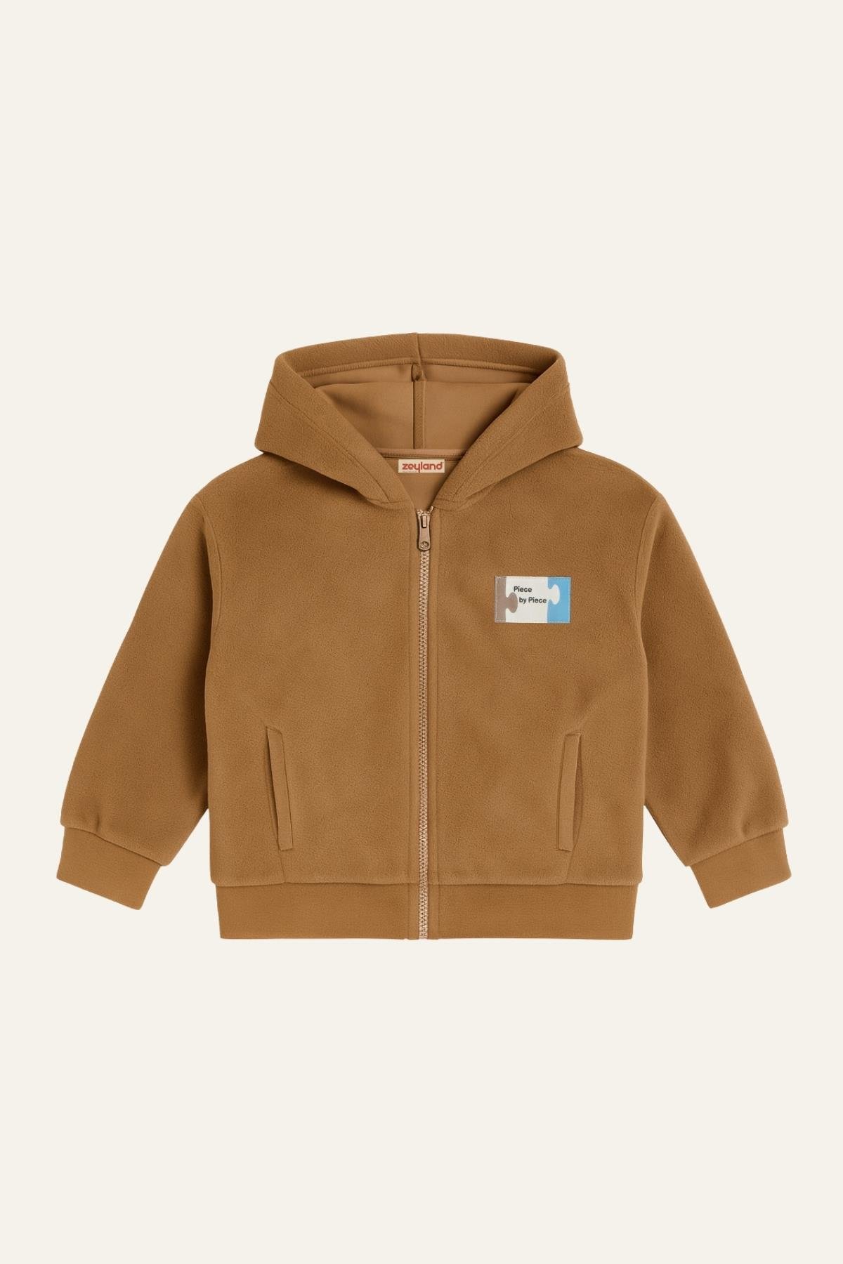 Erkek Çocuk Kapşonlu Fermuarlı Polar İkili Takım - Kahverengi