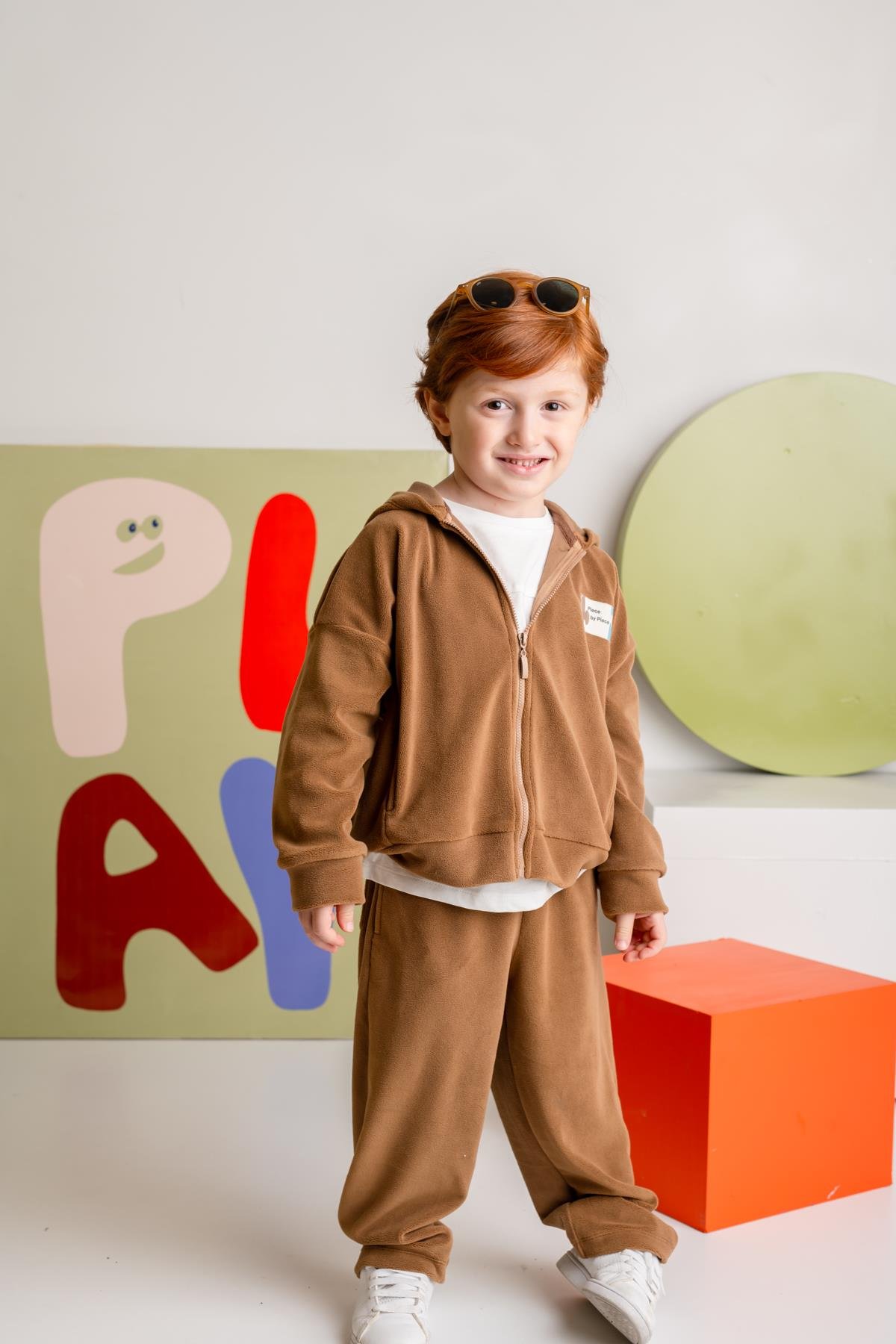 Erkek Çocuk Kapşonlu Fermuarlı Polar İkili Takım - Kahverengi