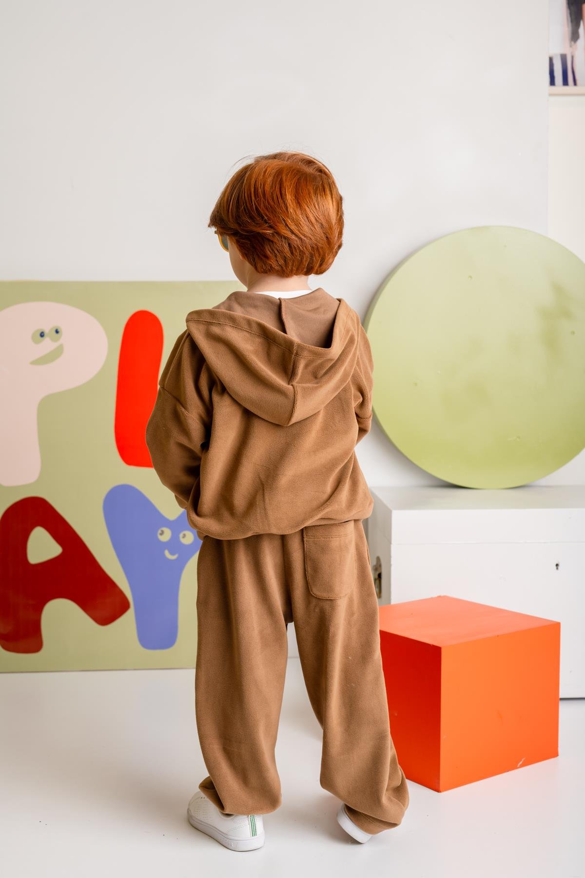 Erkek Çocuk Kapşonlu Fermuarlı Polar İkili Takım - Kahverengi