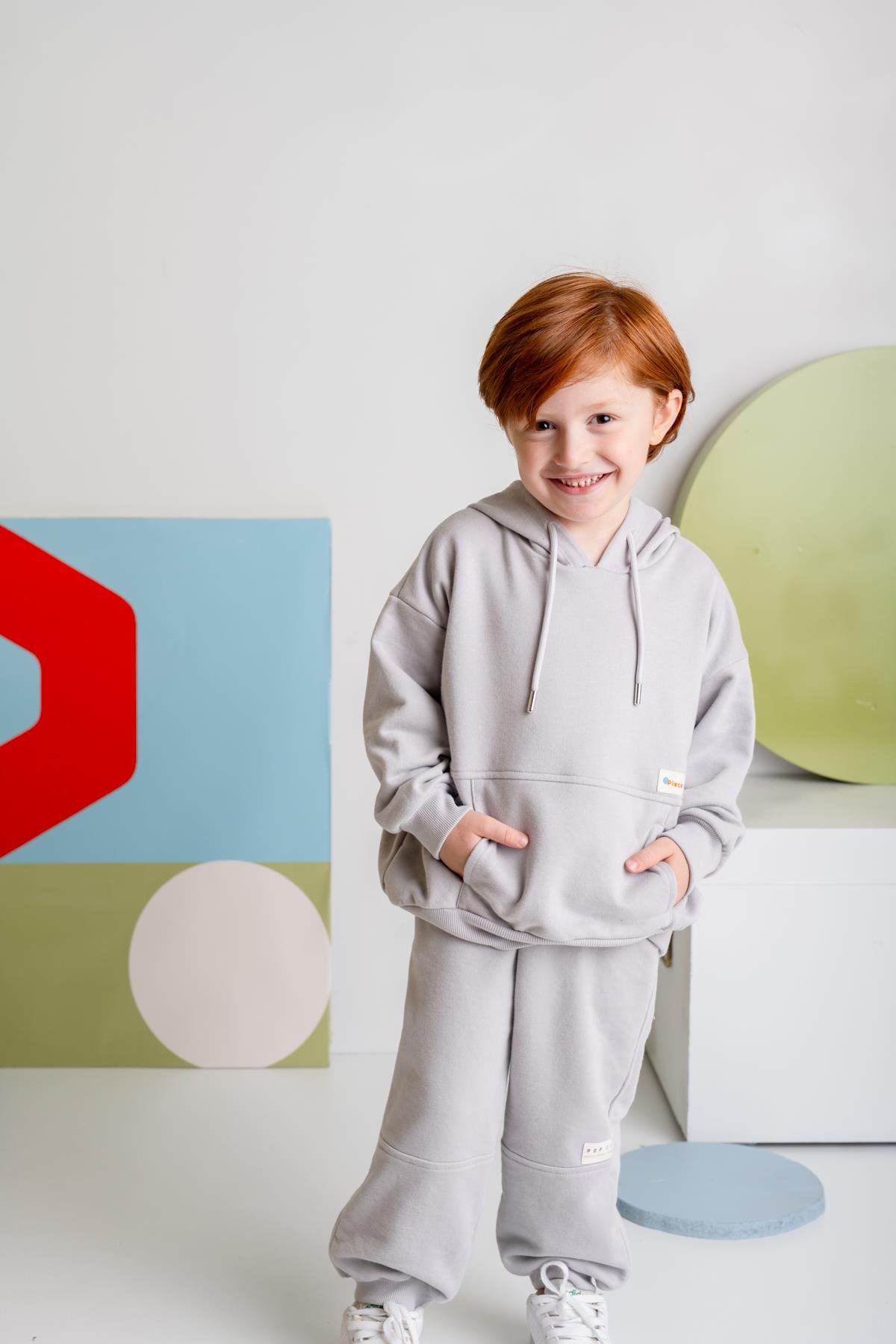 Erkek Çocuk Kapşonlu Kanguru Cepli Sweatshirt - Gri