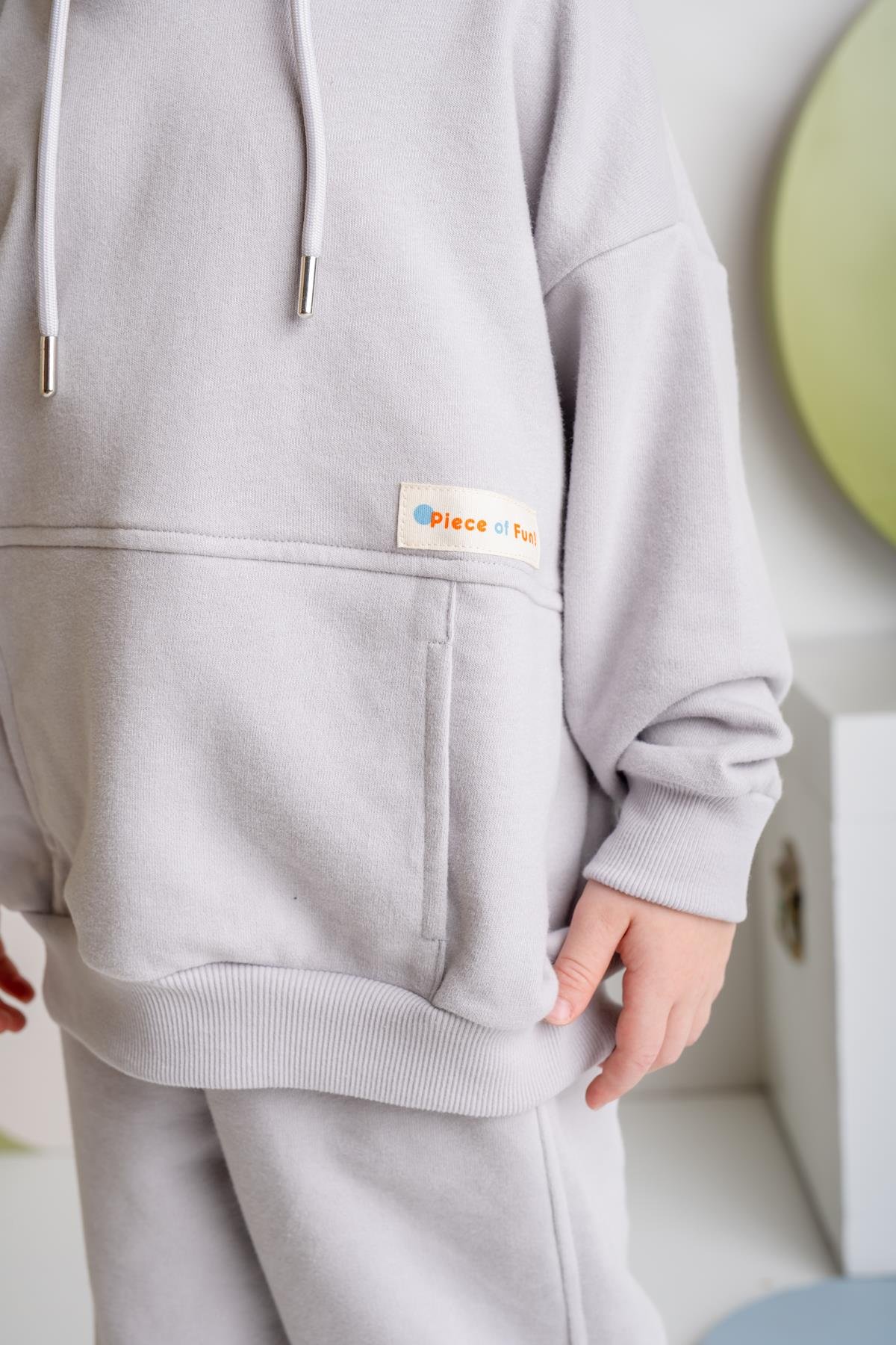 Erkek Çocuk Kapşonlu Kanguru Cepli Sweatshirt - Gri