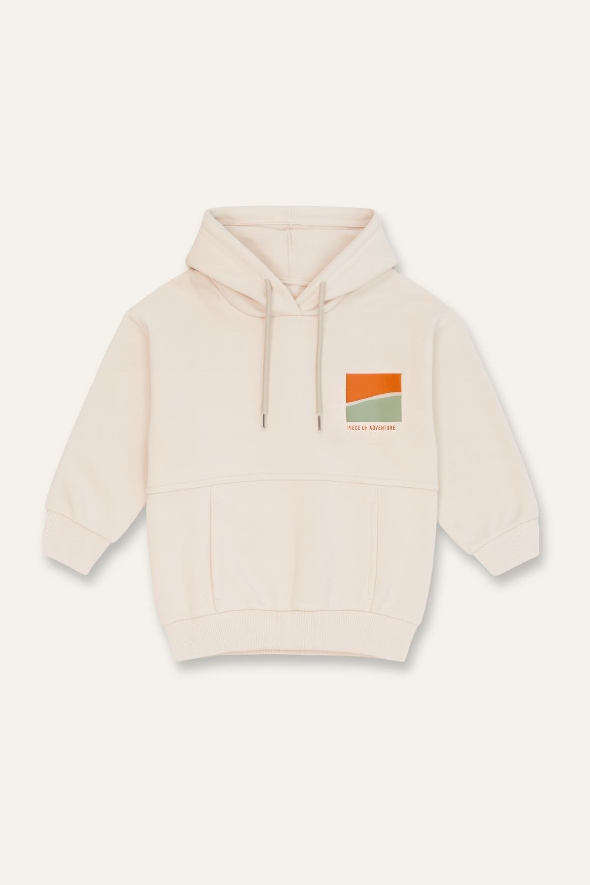 Erkek Çocuk Kapşonlu Kanguru Cepli Sweatshirt - Krem