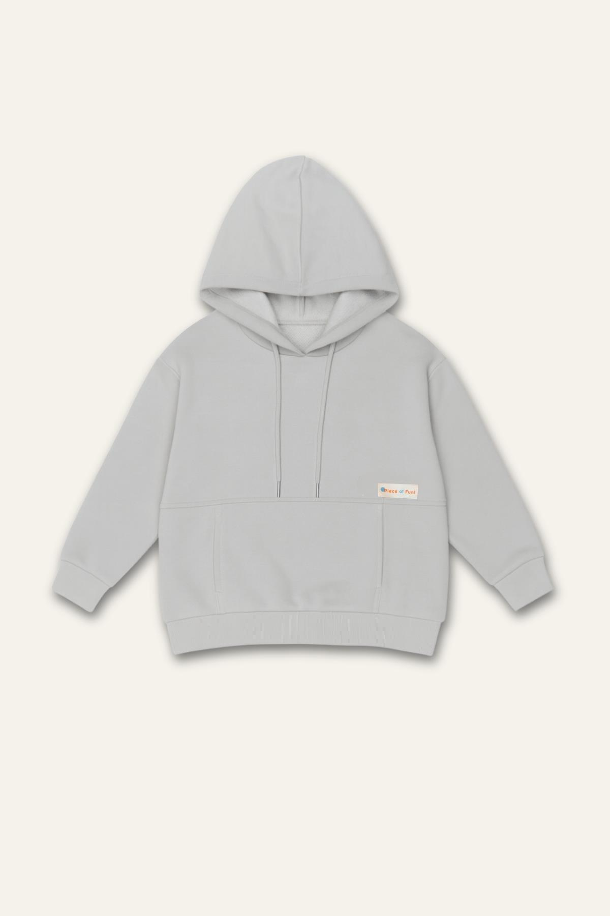 Erkek Çocuk Kapşonlu Kanguru Cepli Sweatshirt - Gri