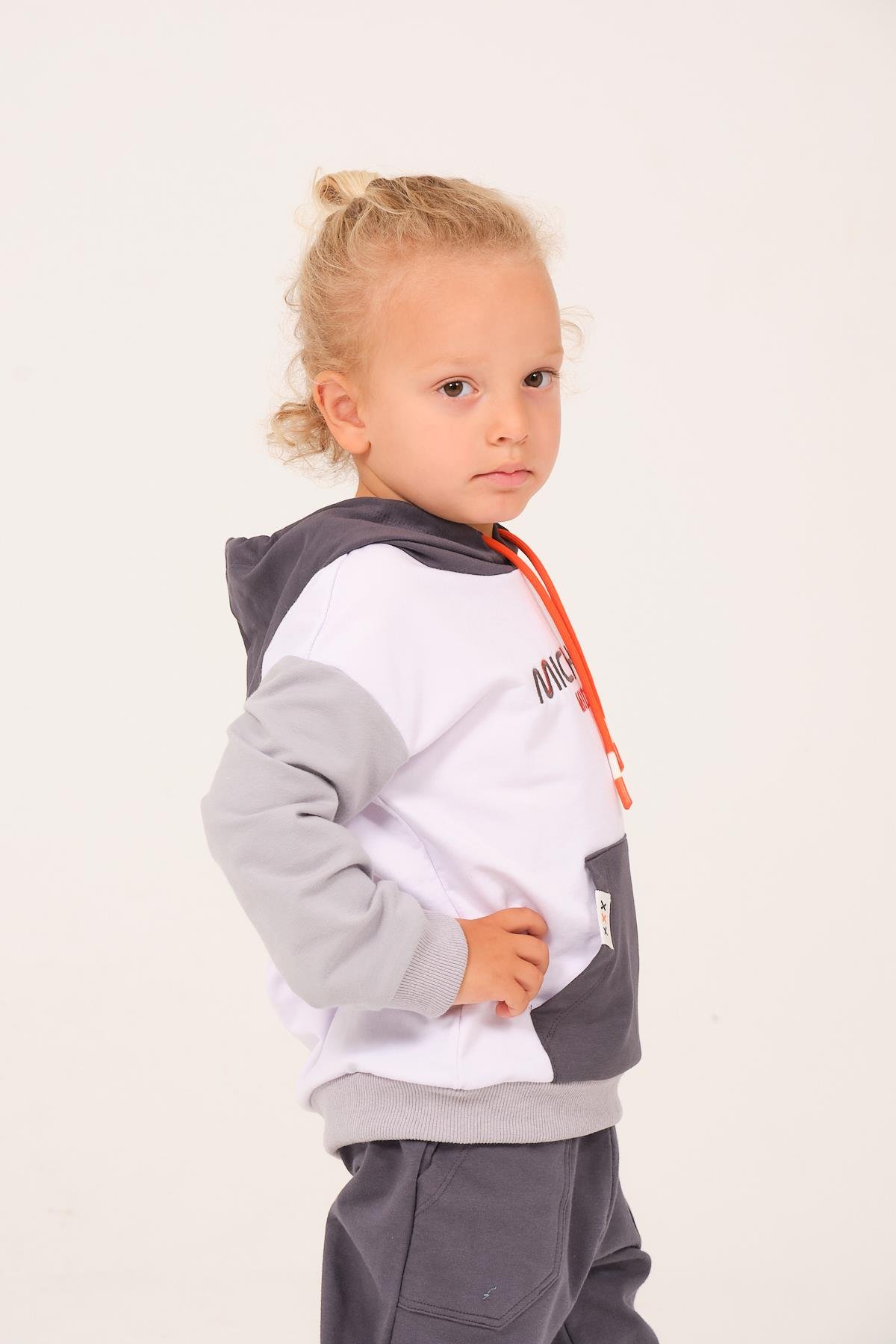 Erkek Çocuk Kapüşonlu Nakışlı Sweatshirt - Antrasit