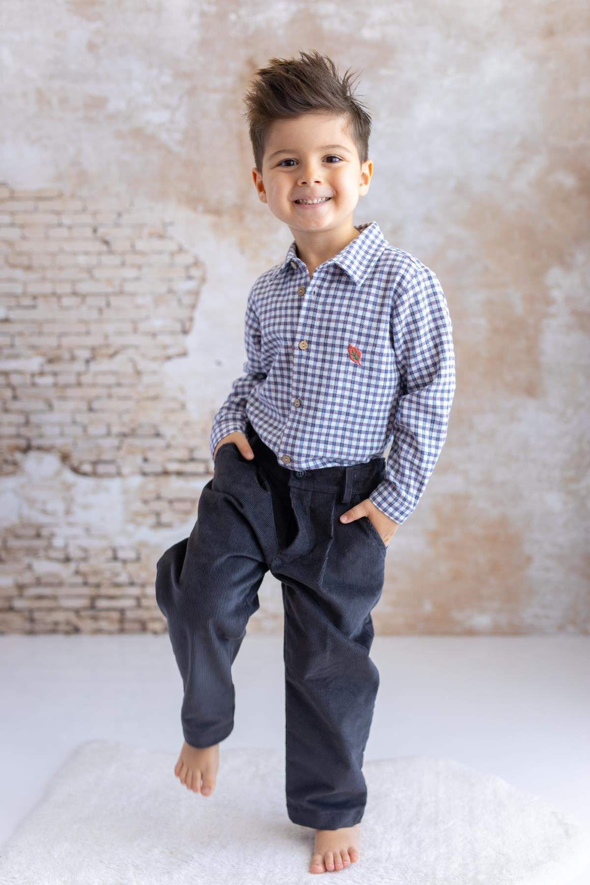 Erkek Çocuk Kareli Gömlek - Mavi Ekose