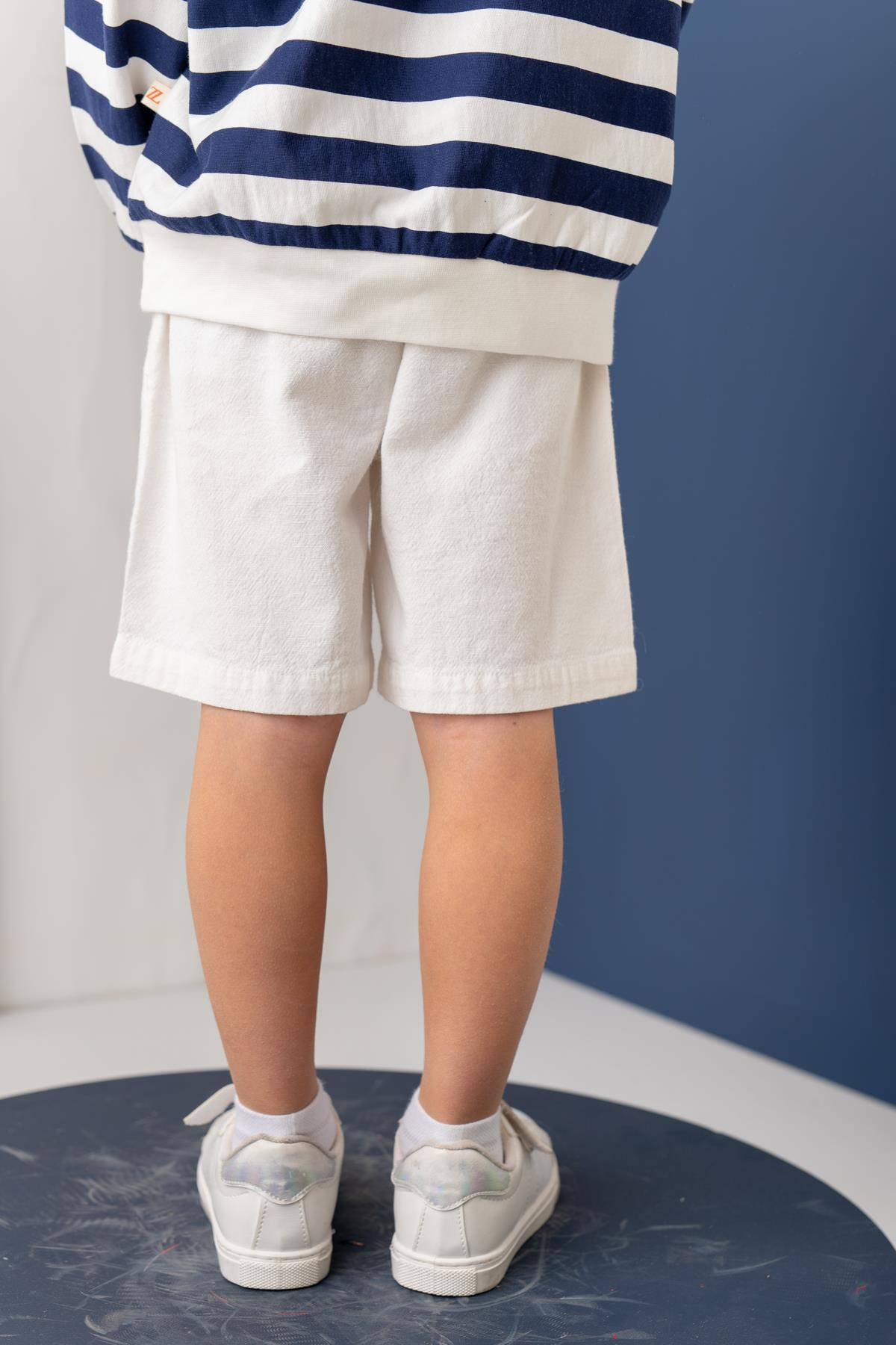 Erkek Çoçuk Kargo Çepli Kısa Şort - Beyaz