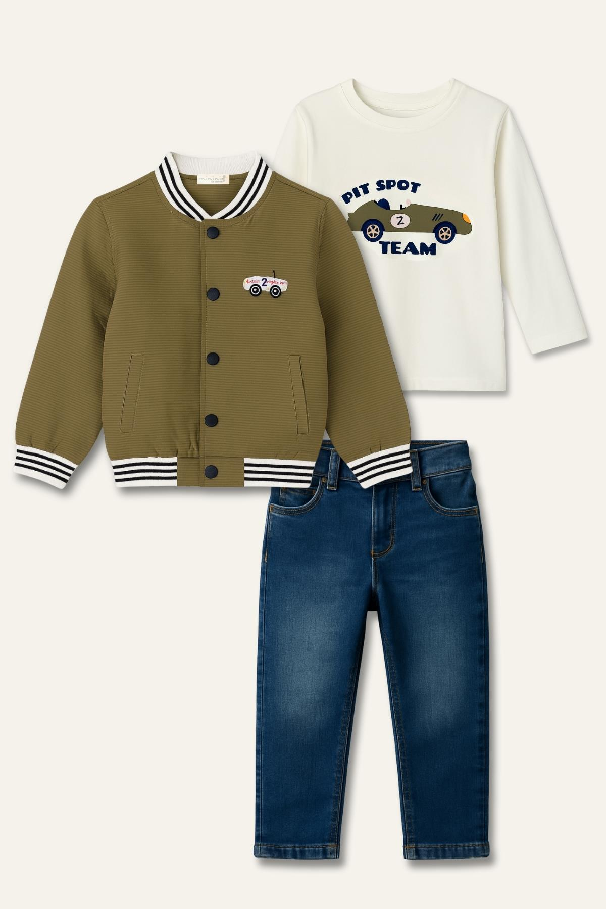Erkek Çocuk Montlu Üçlü Takım - Haki