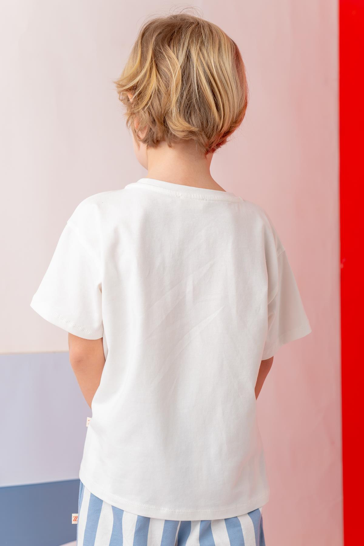 Erkek Çoçuk Sörf Baskılı T-Shirt - Ekru