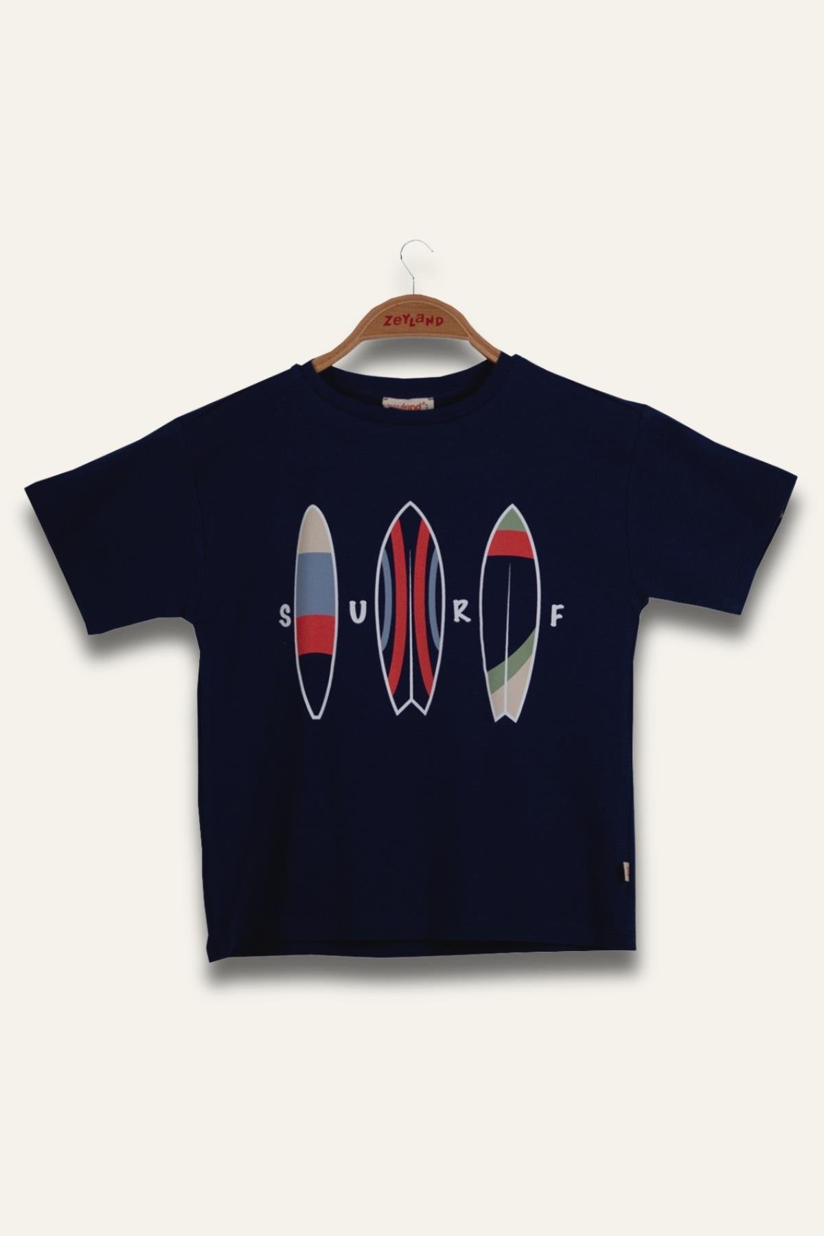 Erkek Çoçuk Sörf Baskılı T-Shirt - Lacivert