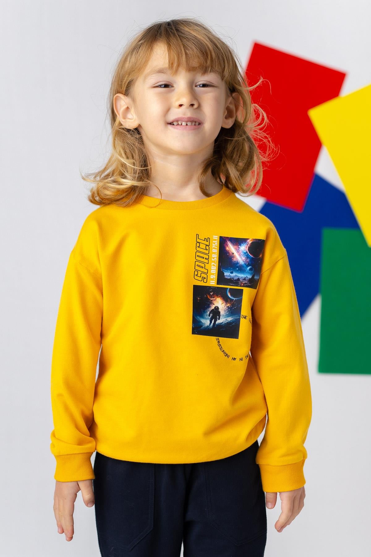 ERKEK COCUK UZAY BASKILI BASIC SWEATSHIRT