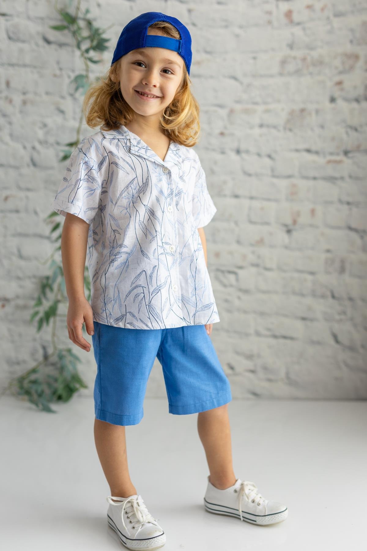 Erkek Çocuk Yaprak Desenli Dokuma Gömlek