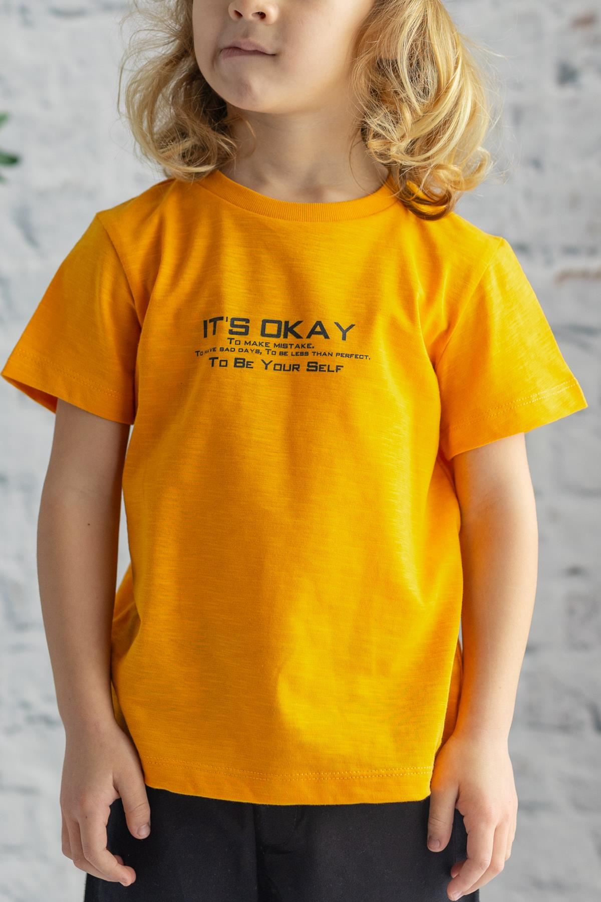 Erkek Çocuk Yazı Baskılı Flamlı Basic T-shirt