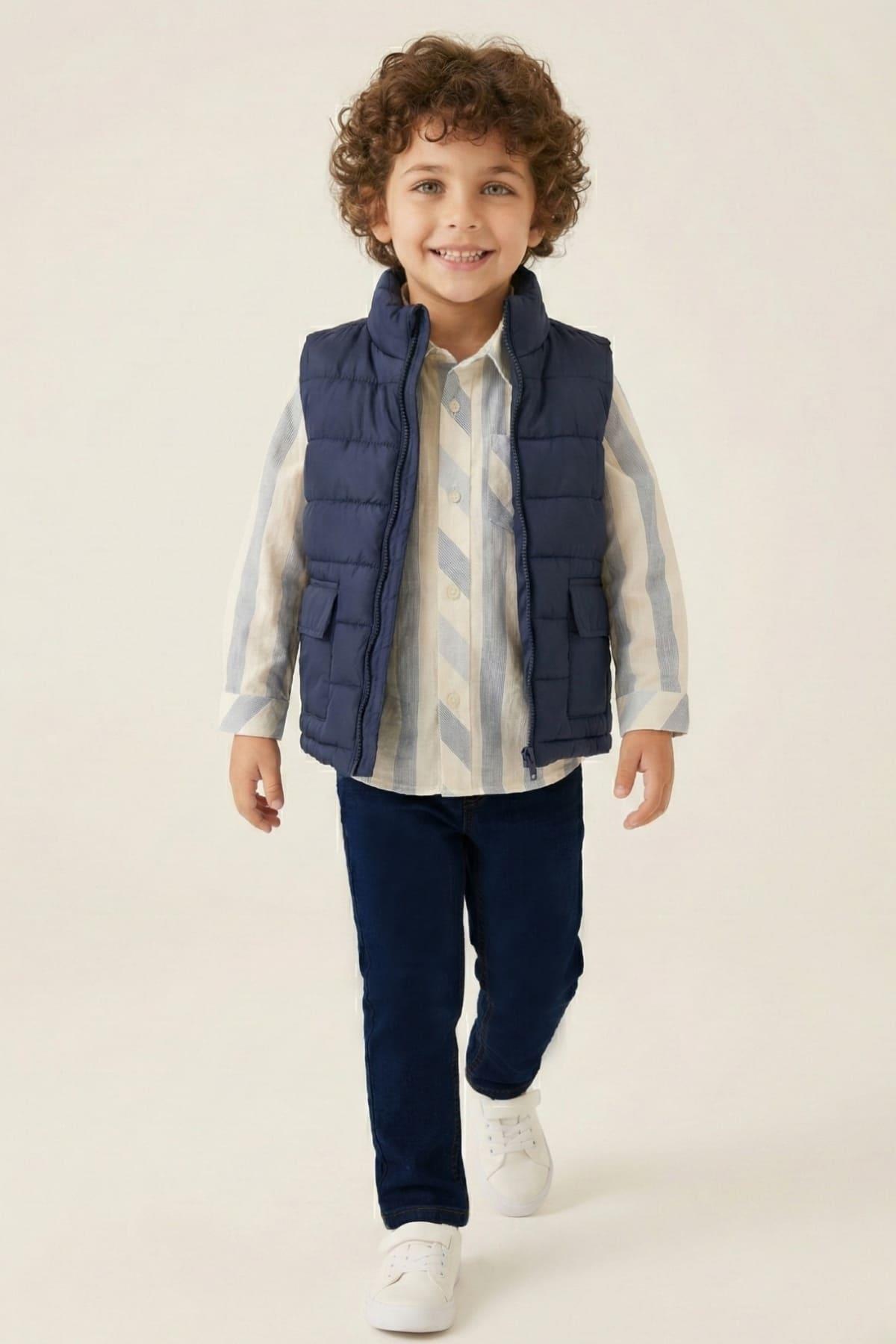 Erkek Çocuk Yelekli 3'lü Takım  - Lacivert