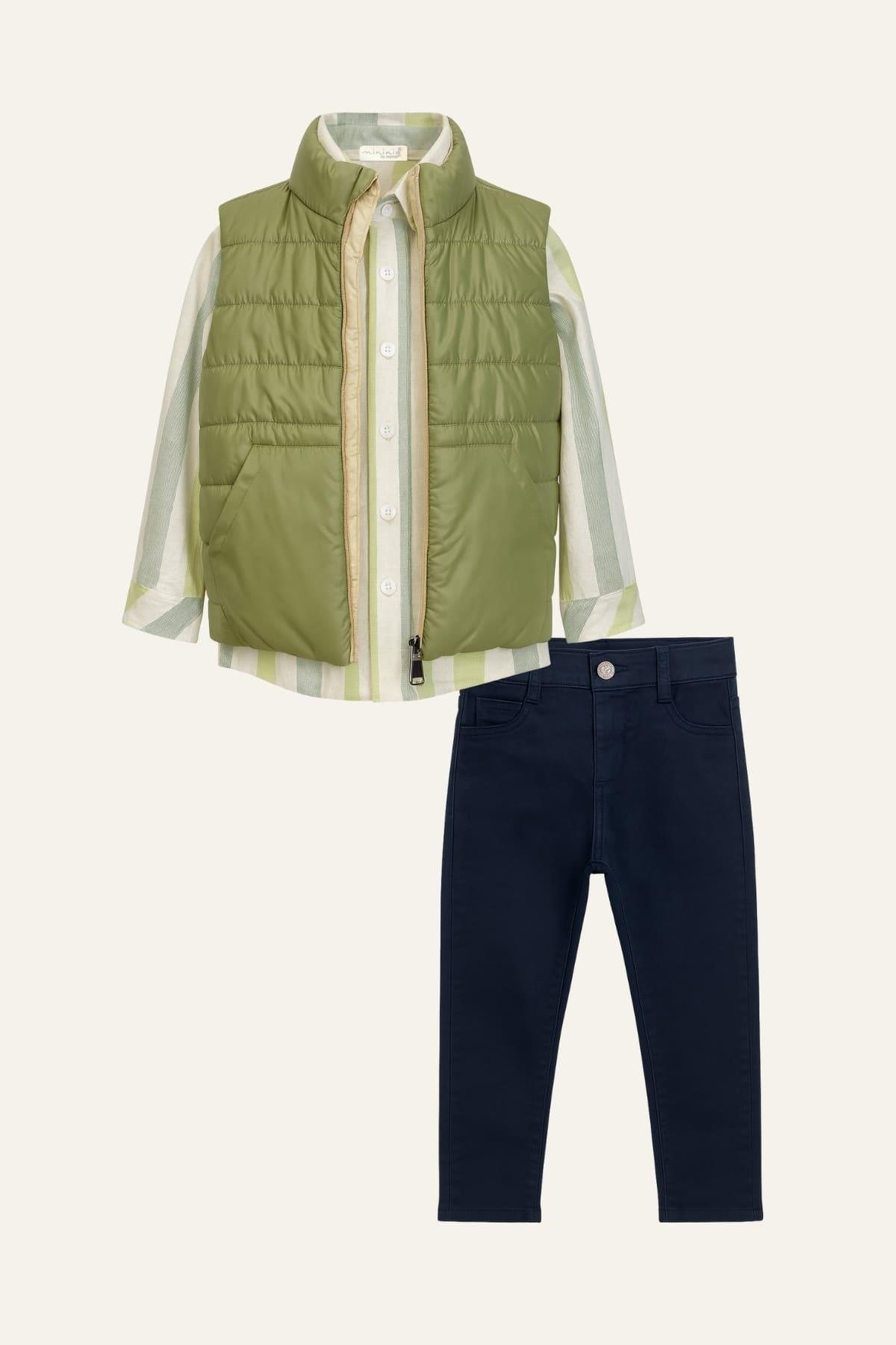 Erkek Çocuk Yelekli 3'lü Takım  - Yeşil