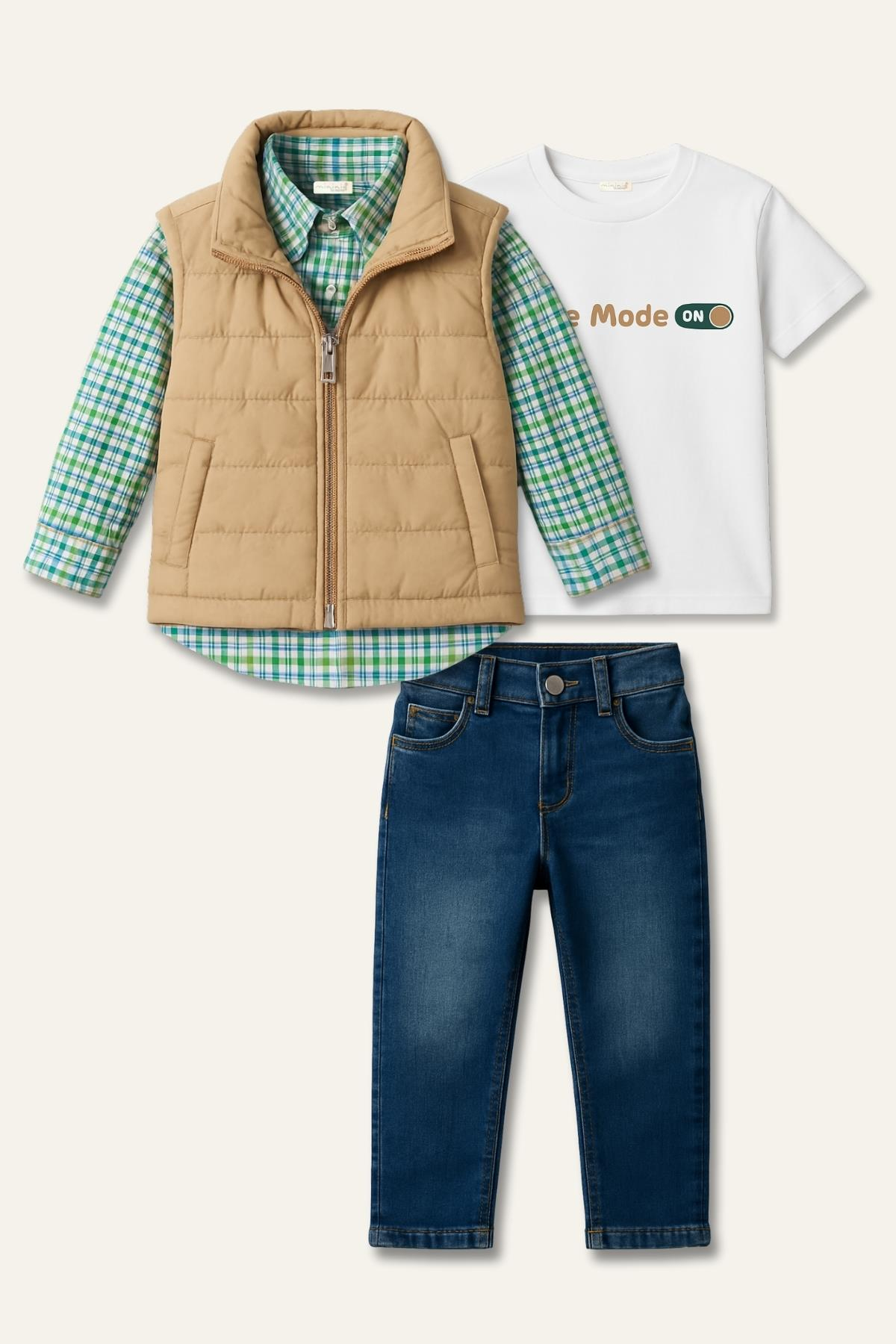 Erkek Çocuk Yelekli Dörtlü Takım - Yeşil