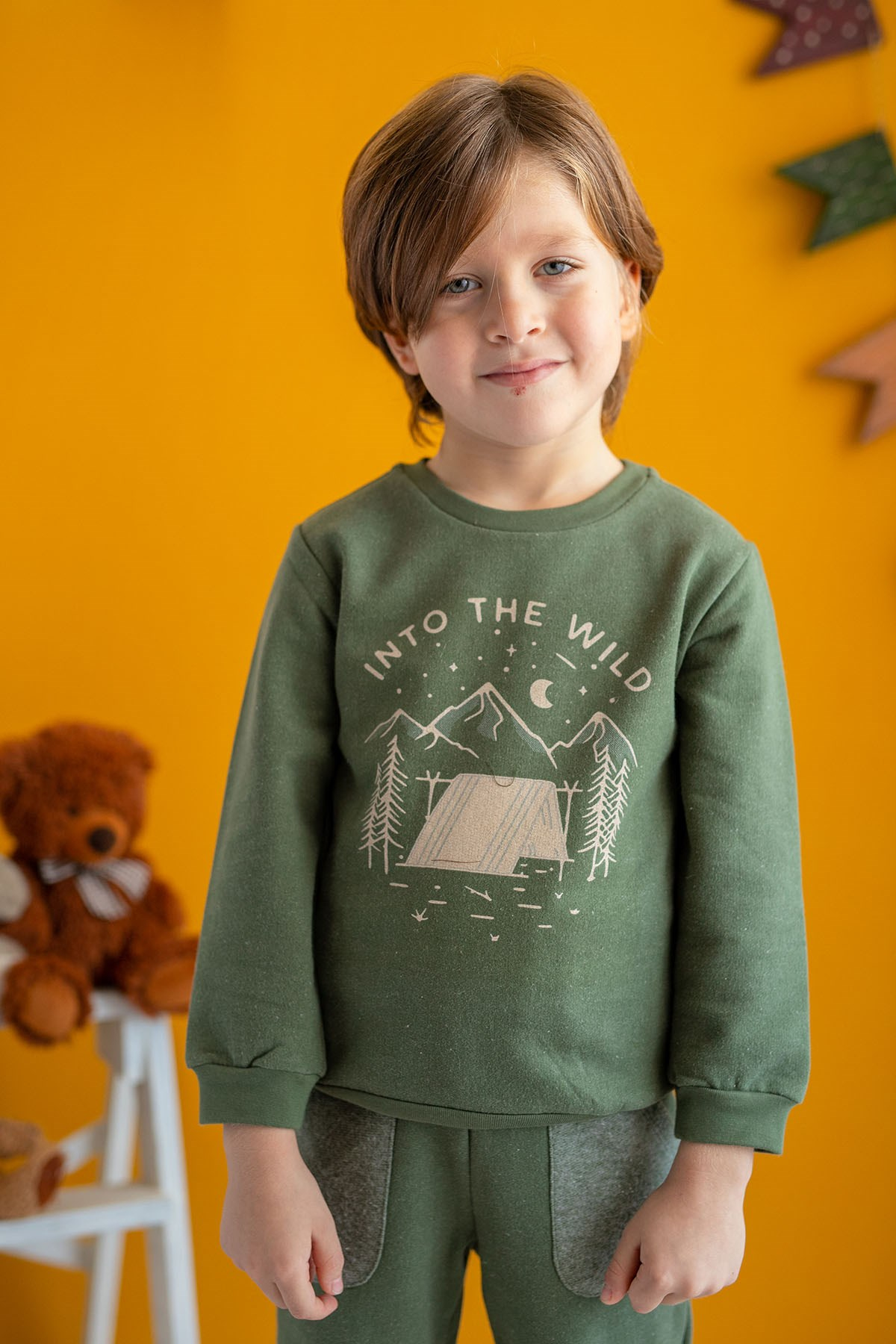 Erkek Çocuk Yeşil Doğa Baskılı Sweatshirt (2-7yaş)