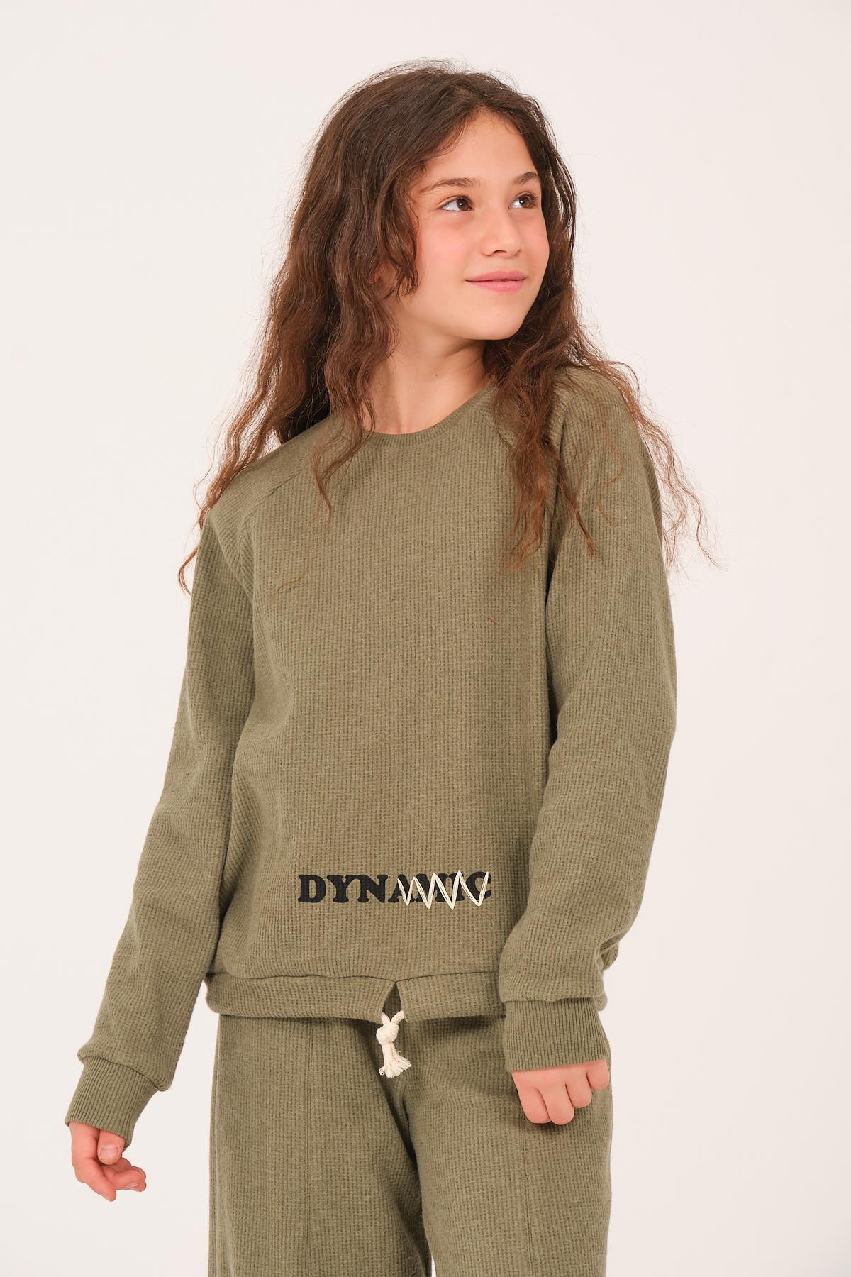 Genç Kız Çocuk Baskılı Sweatshirt - Haki