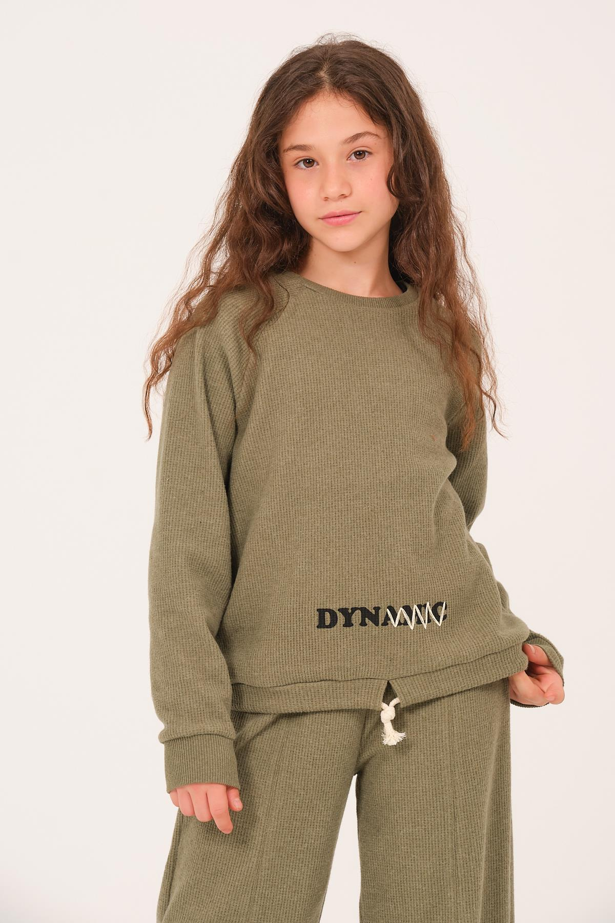 Genç Kız Çocuk Baskılı Sweatshirt - Haki