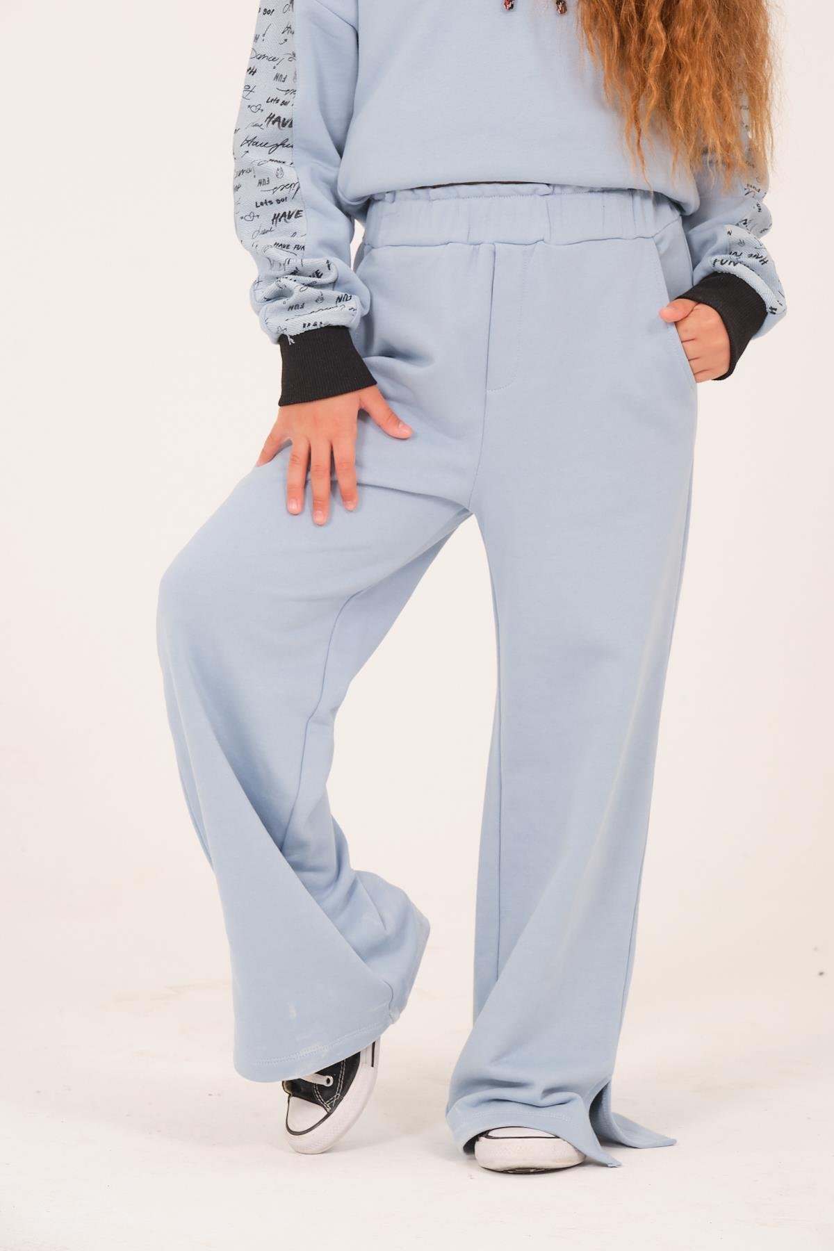 Genç Kız Çocuk Cepli Eşofman Altı - Bebek Mavisi