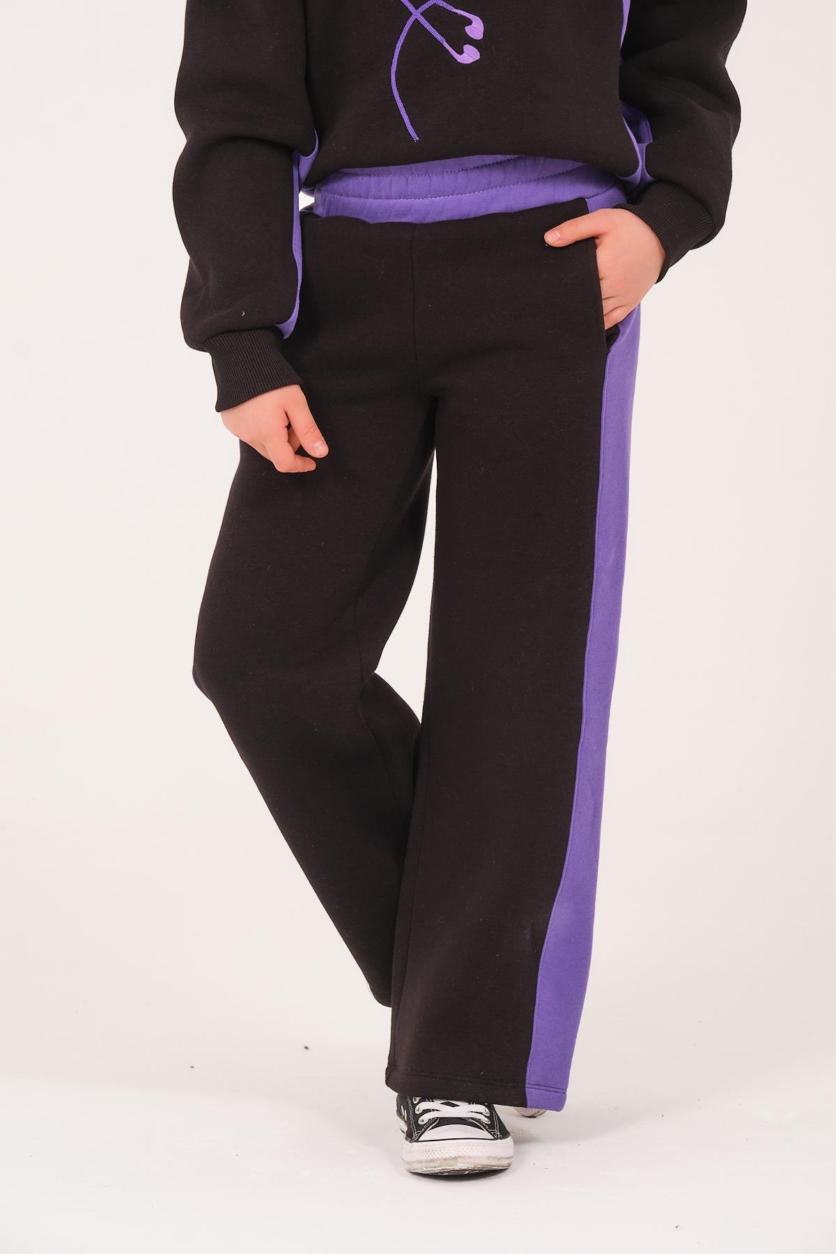 Genç Kız Çocuk Garnili Eşofman Altı - Siyah