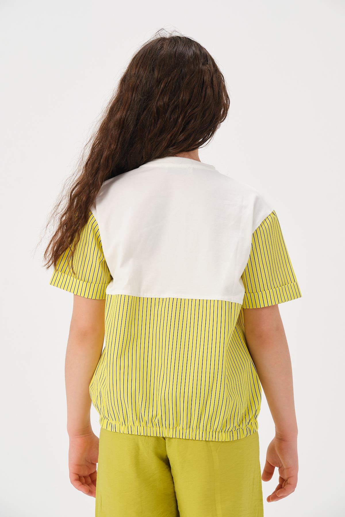 Genç Kız Çocuk Kalp Nakışlı Garnili T-shirt