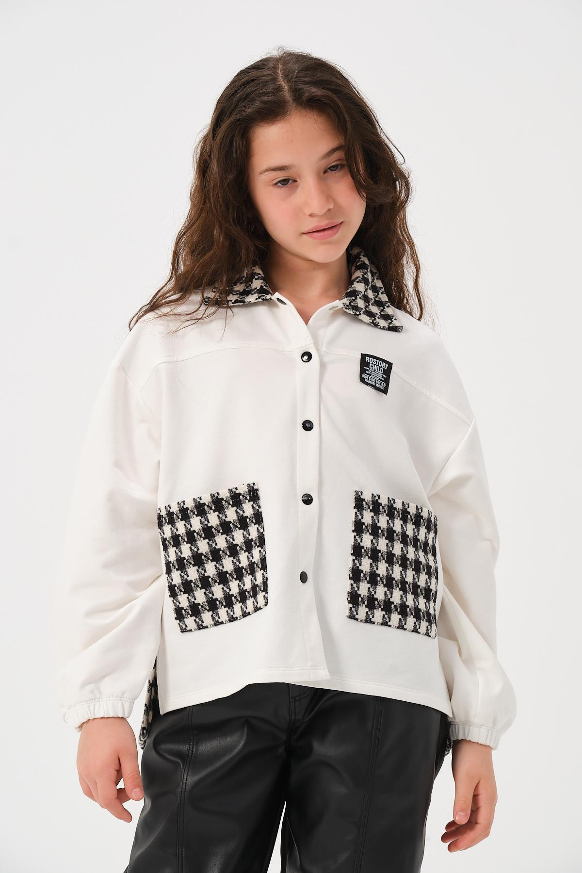 Genç Kız Çocuk Kazayağı Desenli Gömlek - Skasar