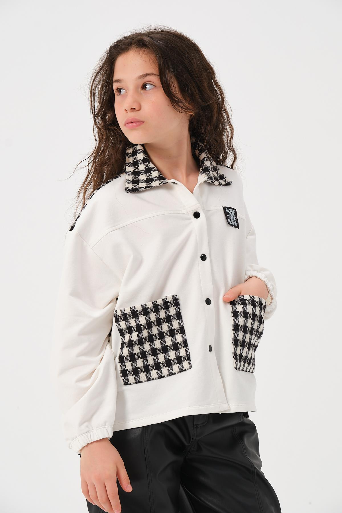 Genç Kız Çocuk Kazayağı Desenli Gömlek - Skasar