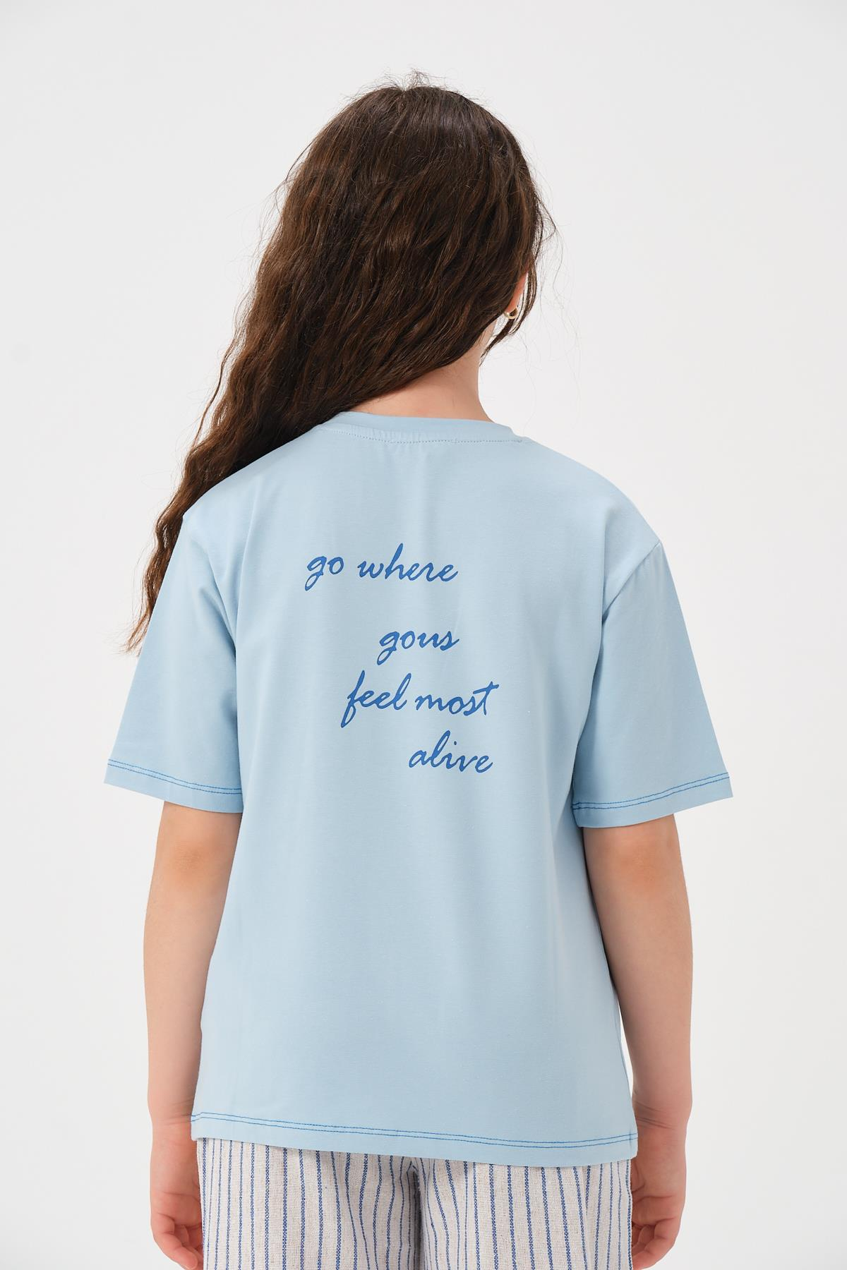 Genç Kız Çocuk Ön ve Arka Yazı Baskılı T-shirt