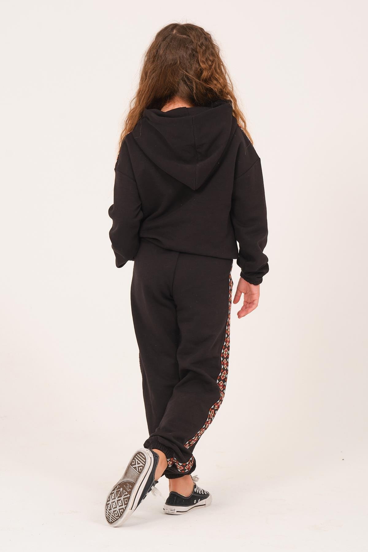 Genç Kız Çocuk Şerit Detaylı Eşofman Altı - Siyah