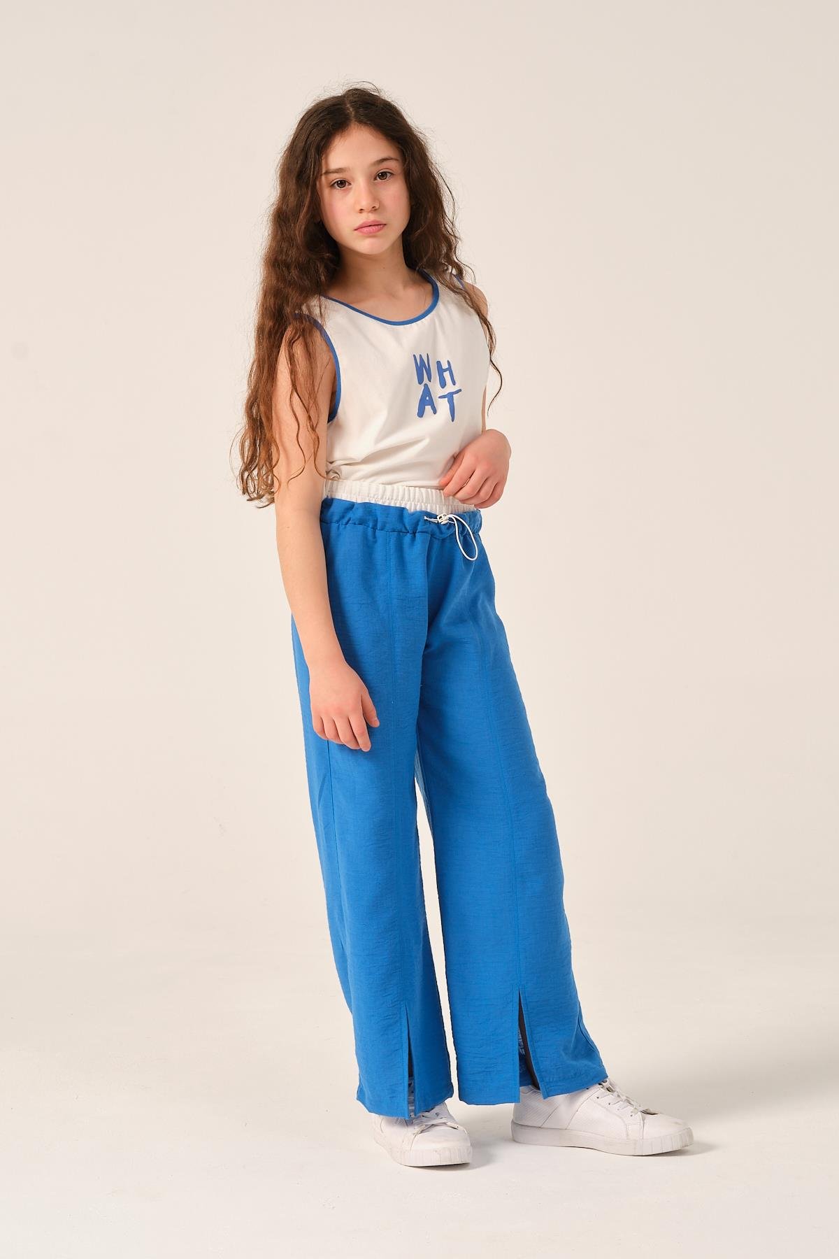 Genç Kız Çocuk Yazı Baskılı Kolsuz T-shirt