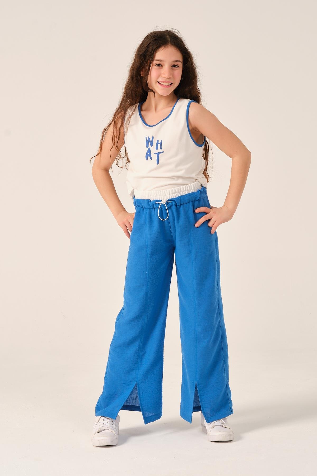 Genç Kız Çocuk Yazı Baskılı Kolsuz T-shirt