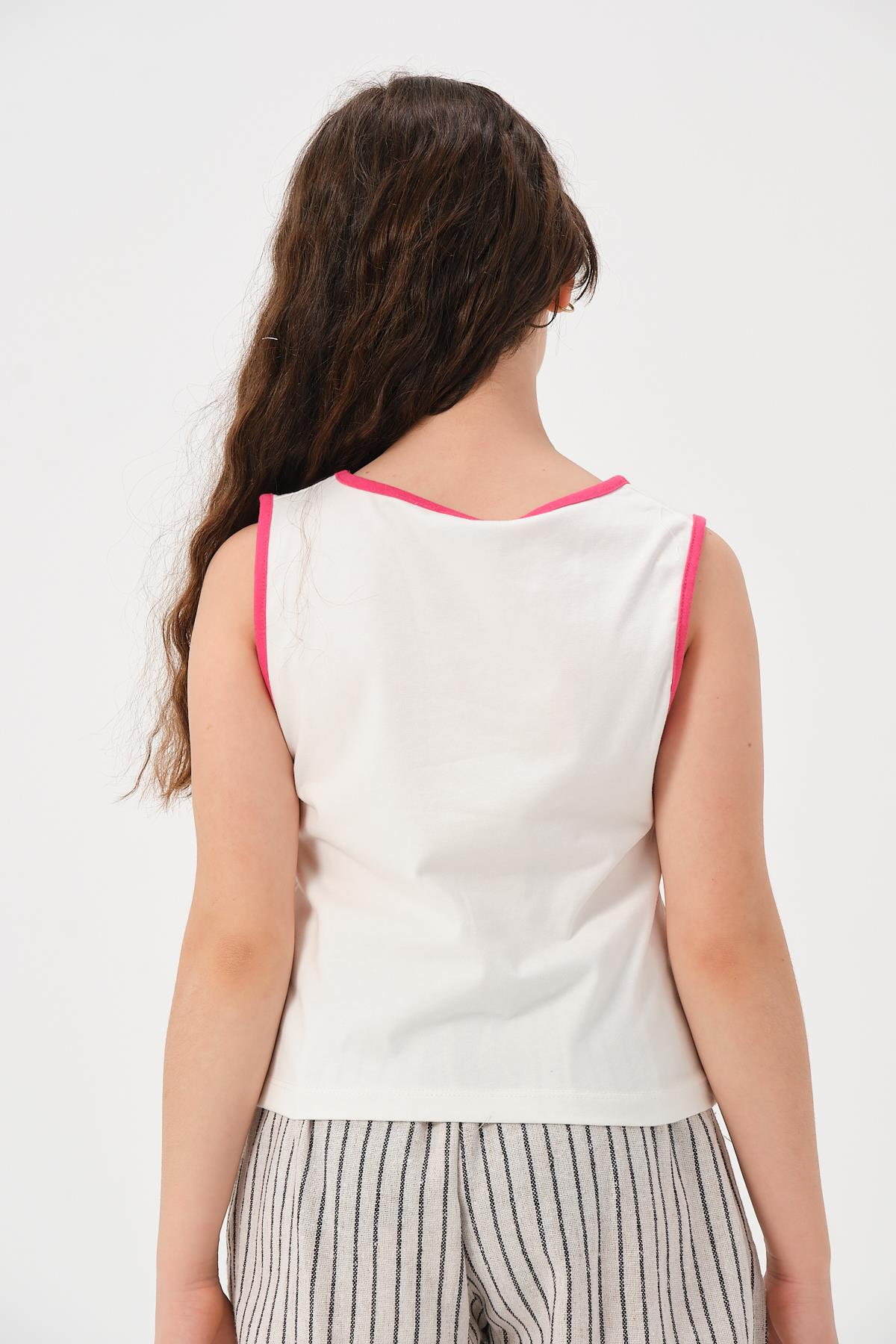 Genç Kız Çocuk Yazı Baskılı Kolsuz T-shirt